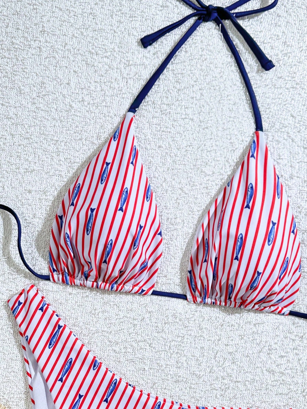 Bonvoyette 2pcs/Set Ocean Fish Print Triangle Halter Sexy Bikini Swimwear For Wo
