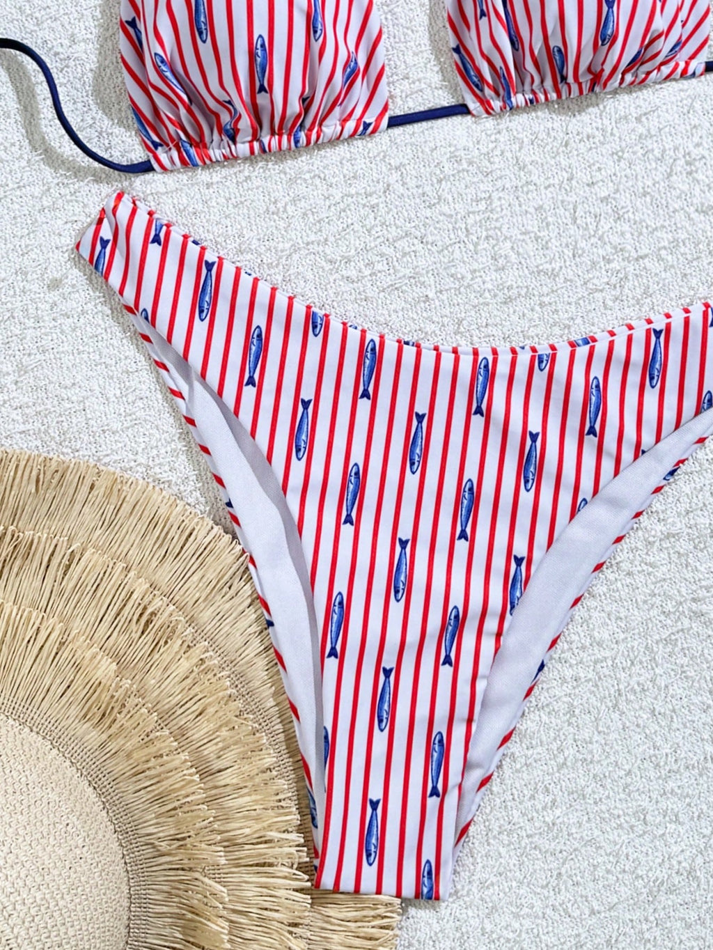 Bonvoyette 2pcs/Set Ocean Fish Print Triangle Halter Sexy Bikini Swimwear For Wo