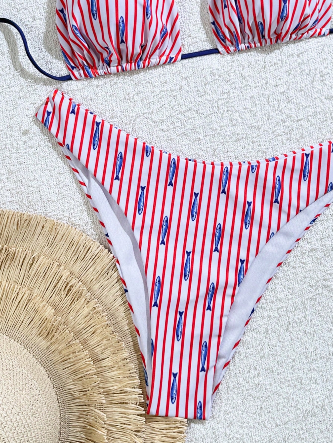 Bonvoyette 2pcs/Set Ocean Fish Print Triangle Halter Sexy Bikini Swimwear For Wo
