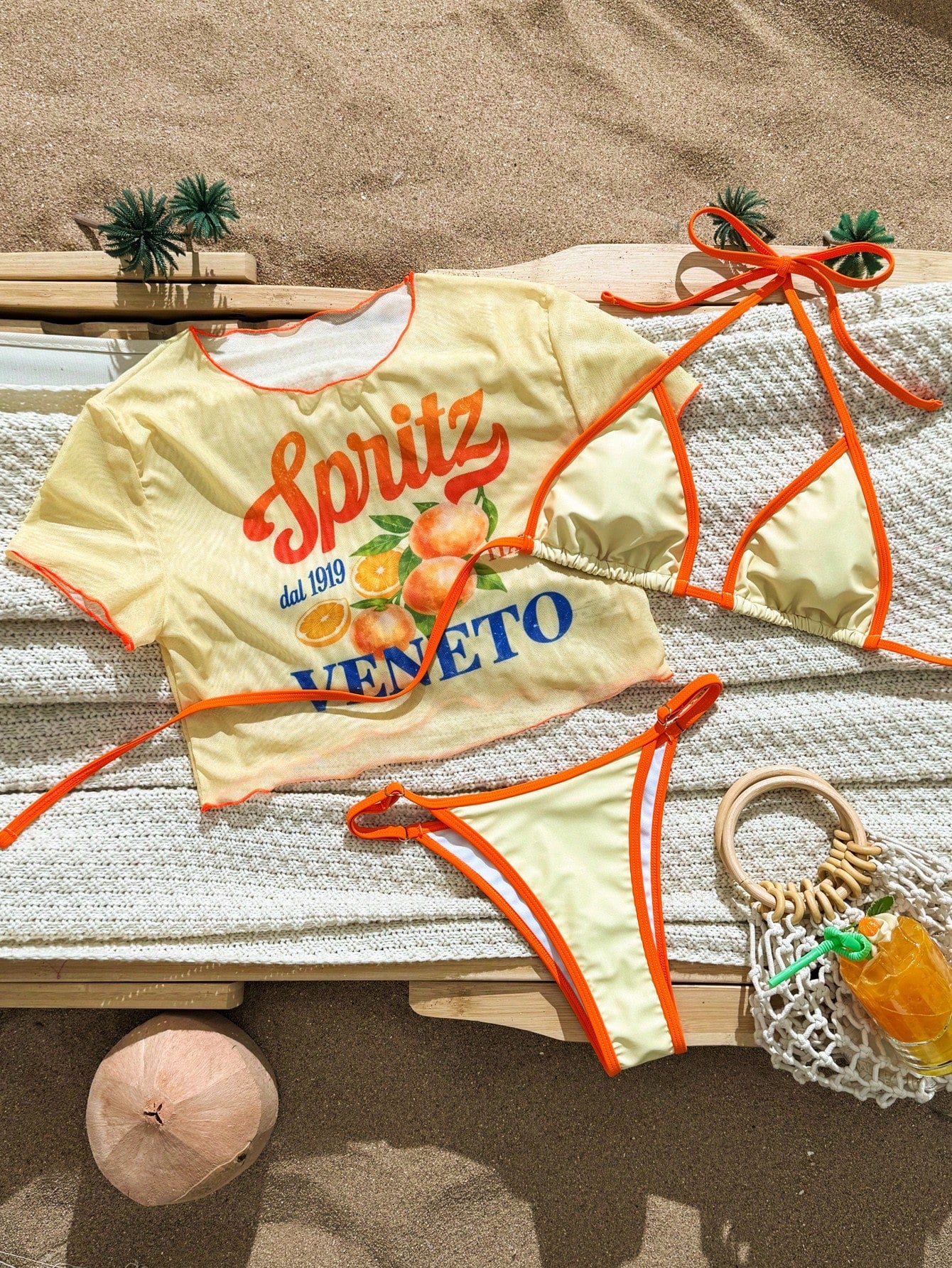 Swim Vcay 2026 New Women's Printed Triangle Bikini Top With Mesh