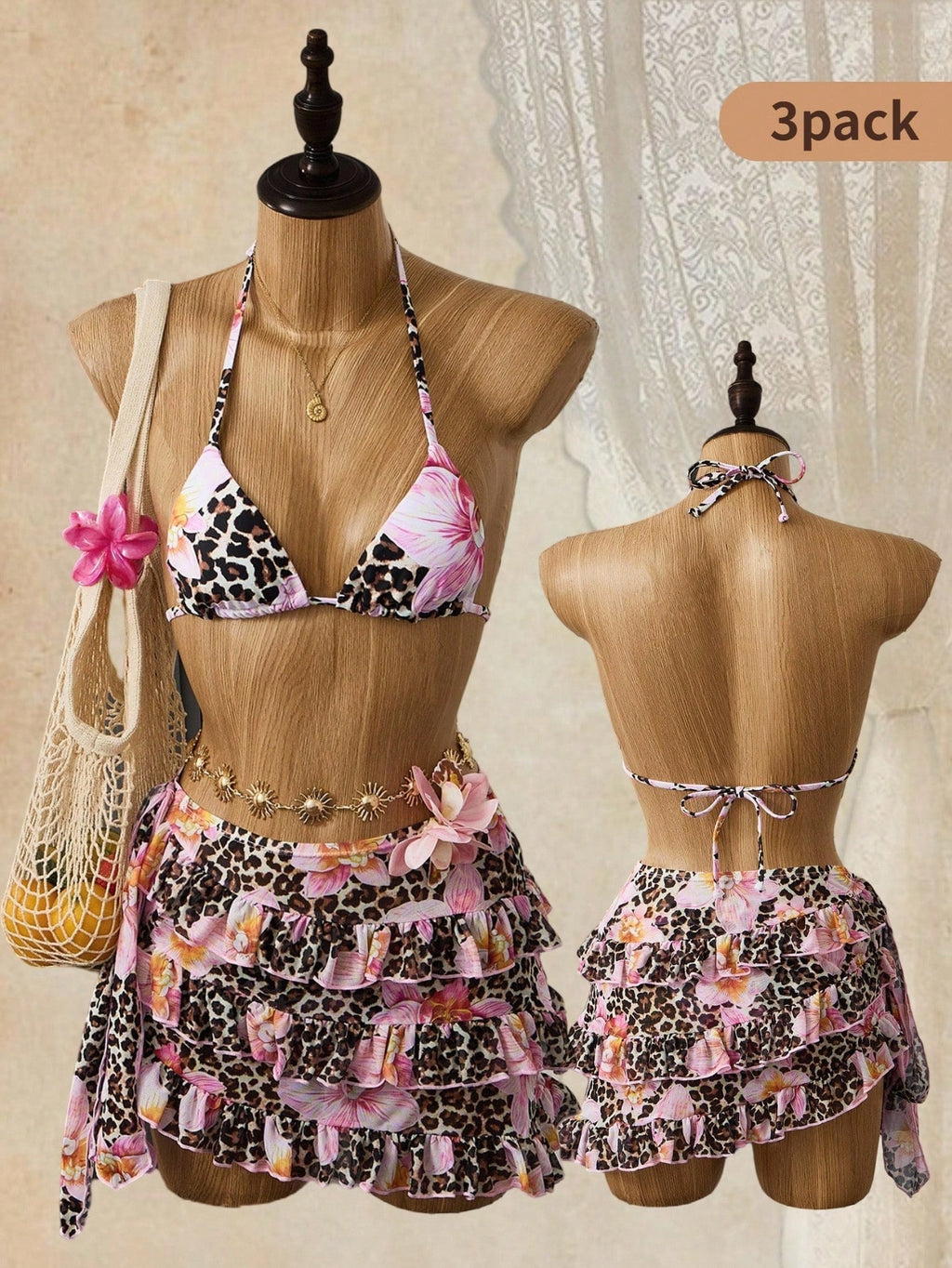 Bellisia Women's Brown Polka Dot,Summer,Cute,Beach Vacation,Holiday,Holiday Bikini & Cake Skirt 3 Pieces Set, - image 14