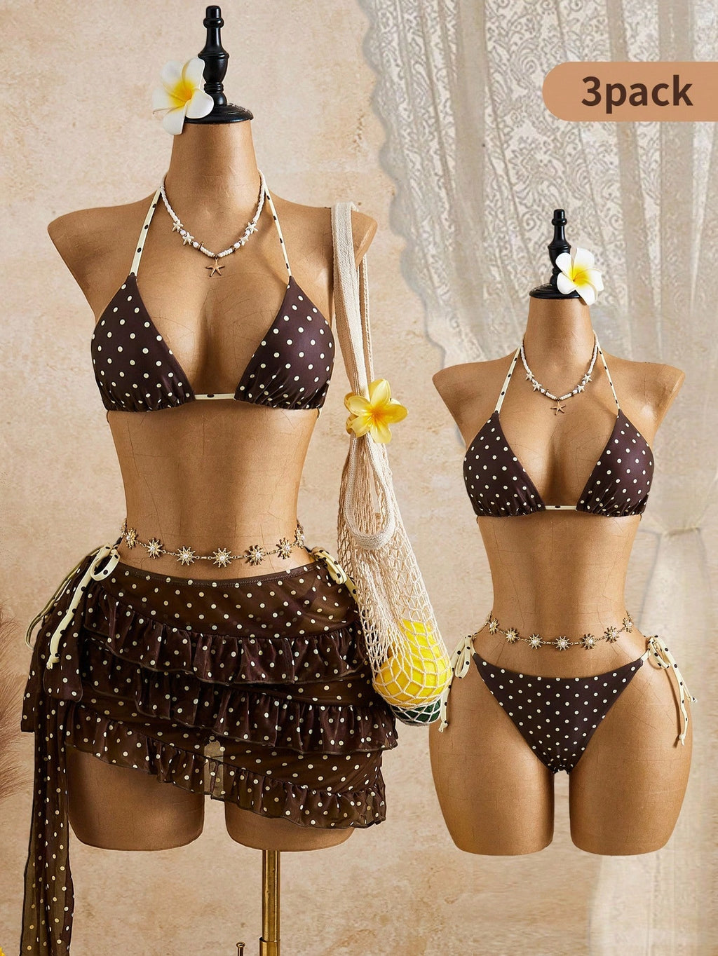 Bellisia Women's Brown Polka Dot,Summer,Cute,Beach Vacation,Holiday,Holiday Biki