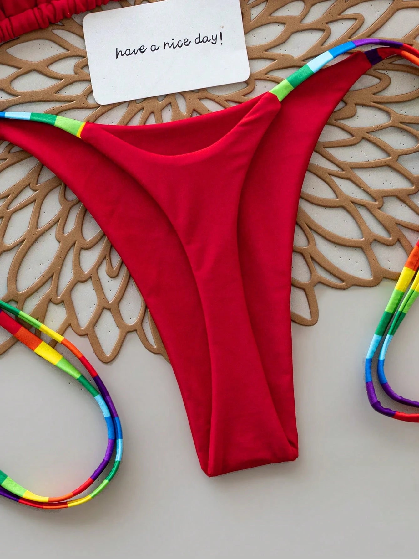 2pcs Rainbow Striped Sexy Backless Tie-Back Swimwear, Fashionable Bikini Set For