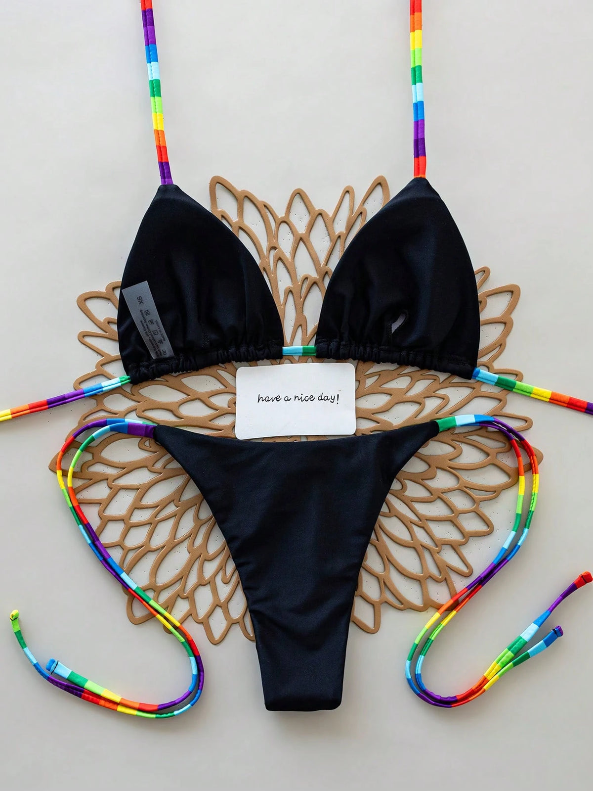 2pcs Rainbow Striped Sexy Backless Tie-Back Swimwear, Fashionable Bikini Set For Beach, Stage And Concert, - image 17