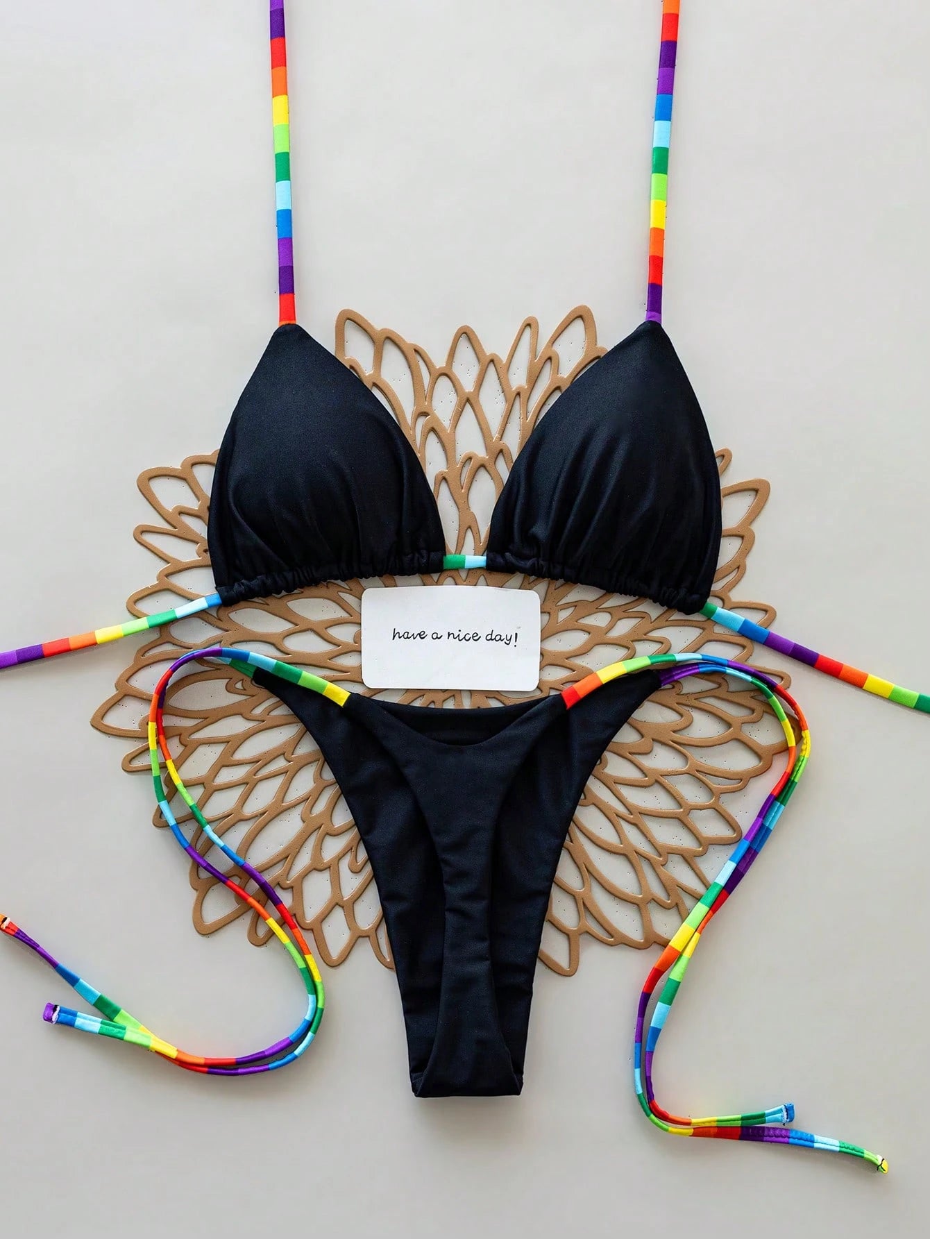 2pcs Rainbow Striped Sexy Backless Tie-Back Swimwear, Fashionable Bikini Set For Beach, Stage And Concert, - image 16