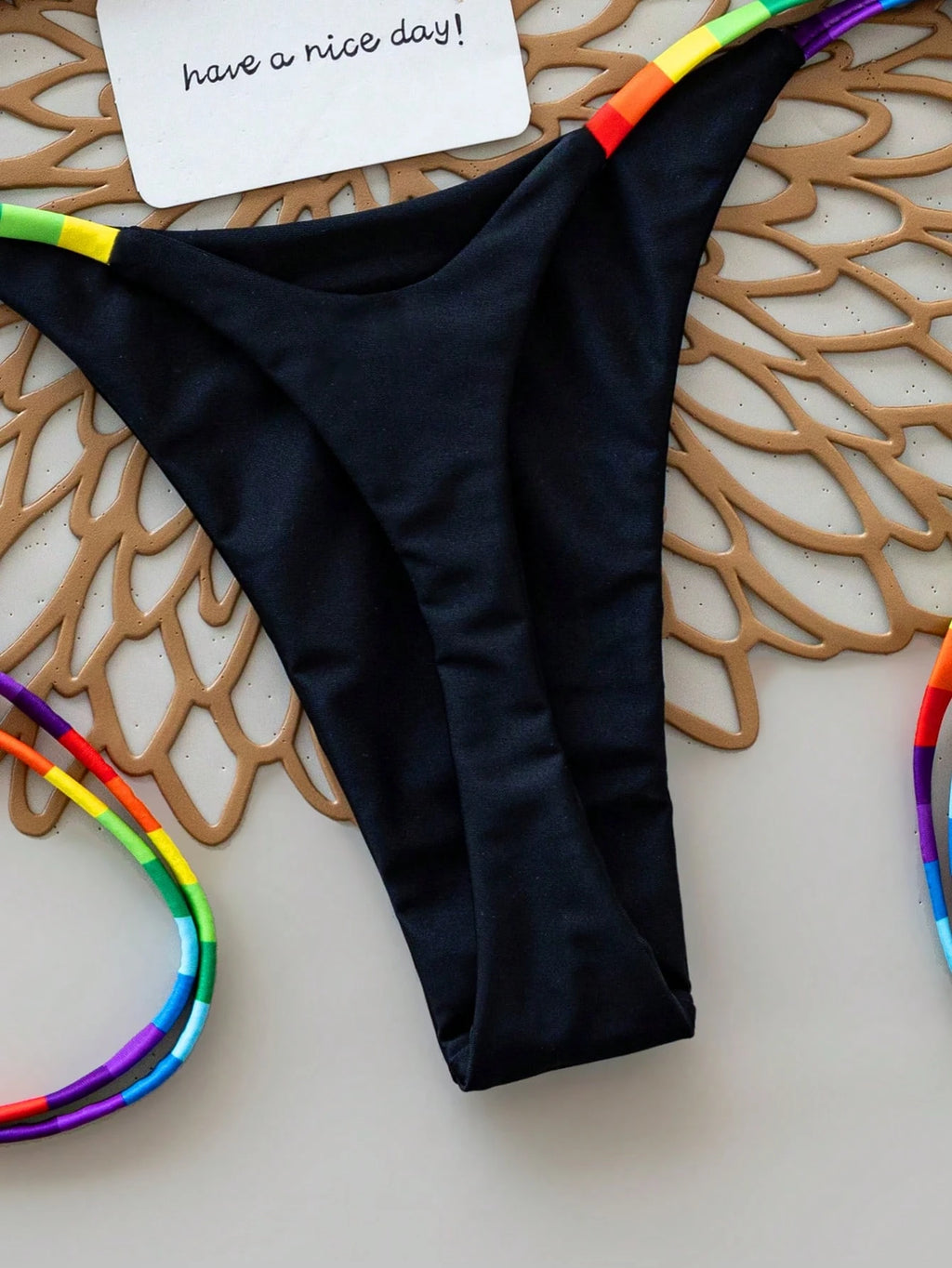 2pcs Rainbow Striped Sexy Backless Tie-Back Swimwear, Fashionable Bikini Set For