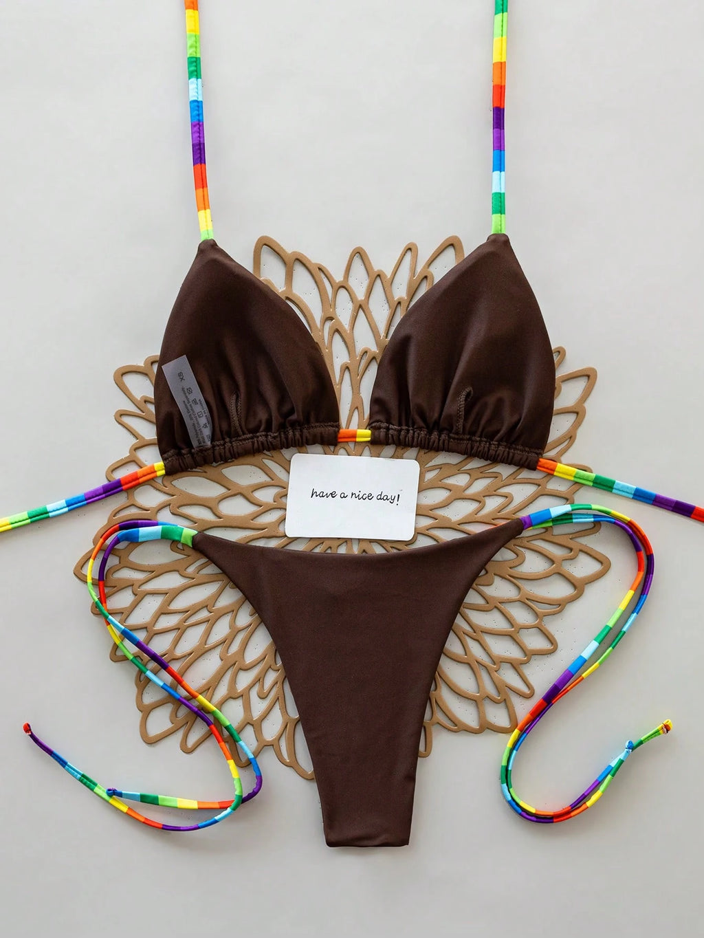 2pcs Rainbow Striped Sexy Backless Tie-Back Swimwear, Fashionable Bikini Set For Beach, Stage And Concert, - image 7