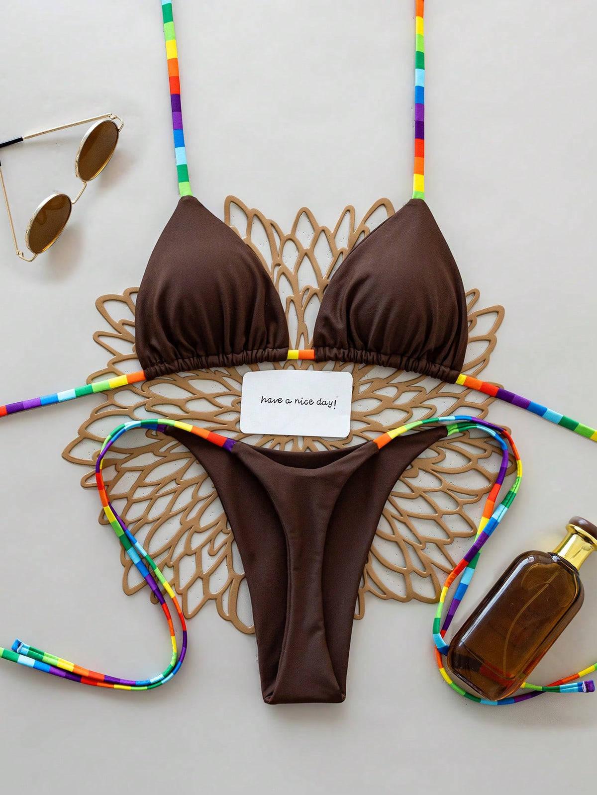 2pcs Rainbow Striped Sexy Backless Tie-Back Swimwear, Fashionable Bikini Set For Beach, Stage And Concert, - image 8