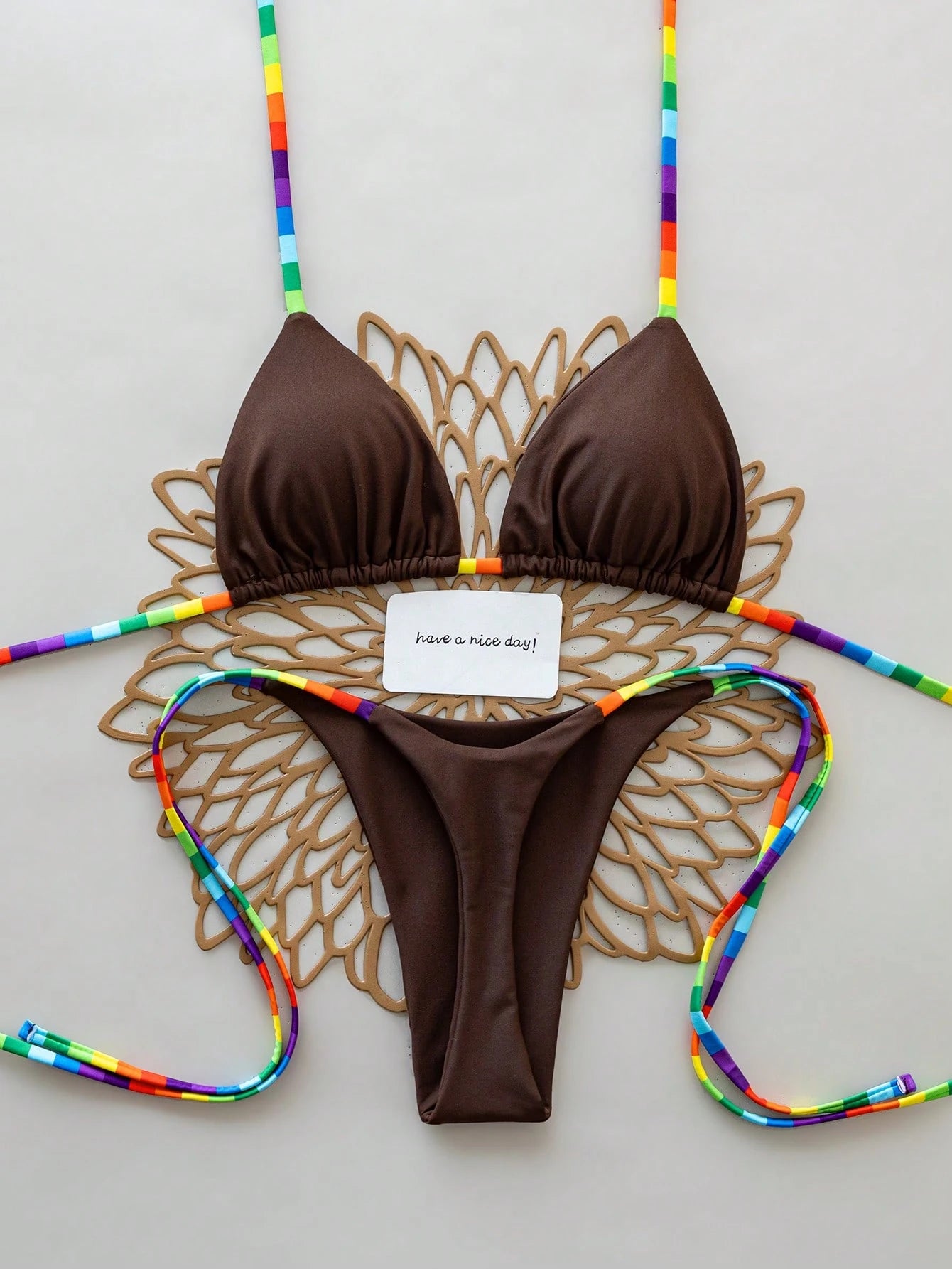 2pcs Rainbow Striped Sexy Backless Tie-Back Swimwear, Fashionable Bikini Set For Beach, Stage And Concert, - image 6