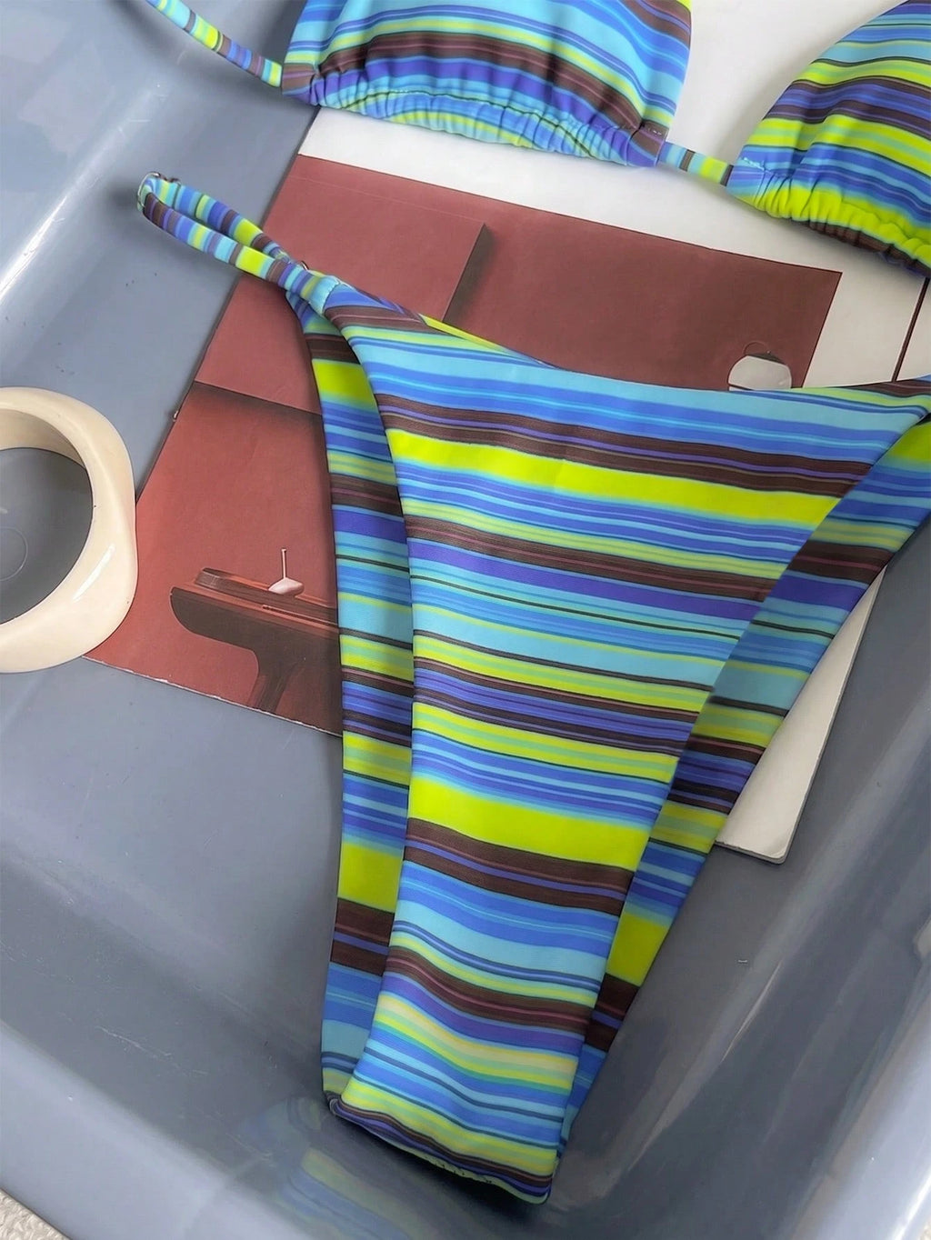 Women's Sexy Fashionable Colorful Striped Two Pieces Swimwear, Backless Tie-Up Bikini Set, Beach Resort - image 16