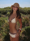 Swim Mod New Polka Dot Print Ruffled Halter Two Pieces Bikini Set,