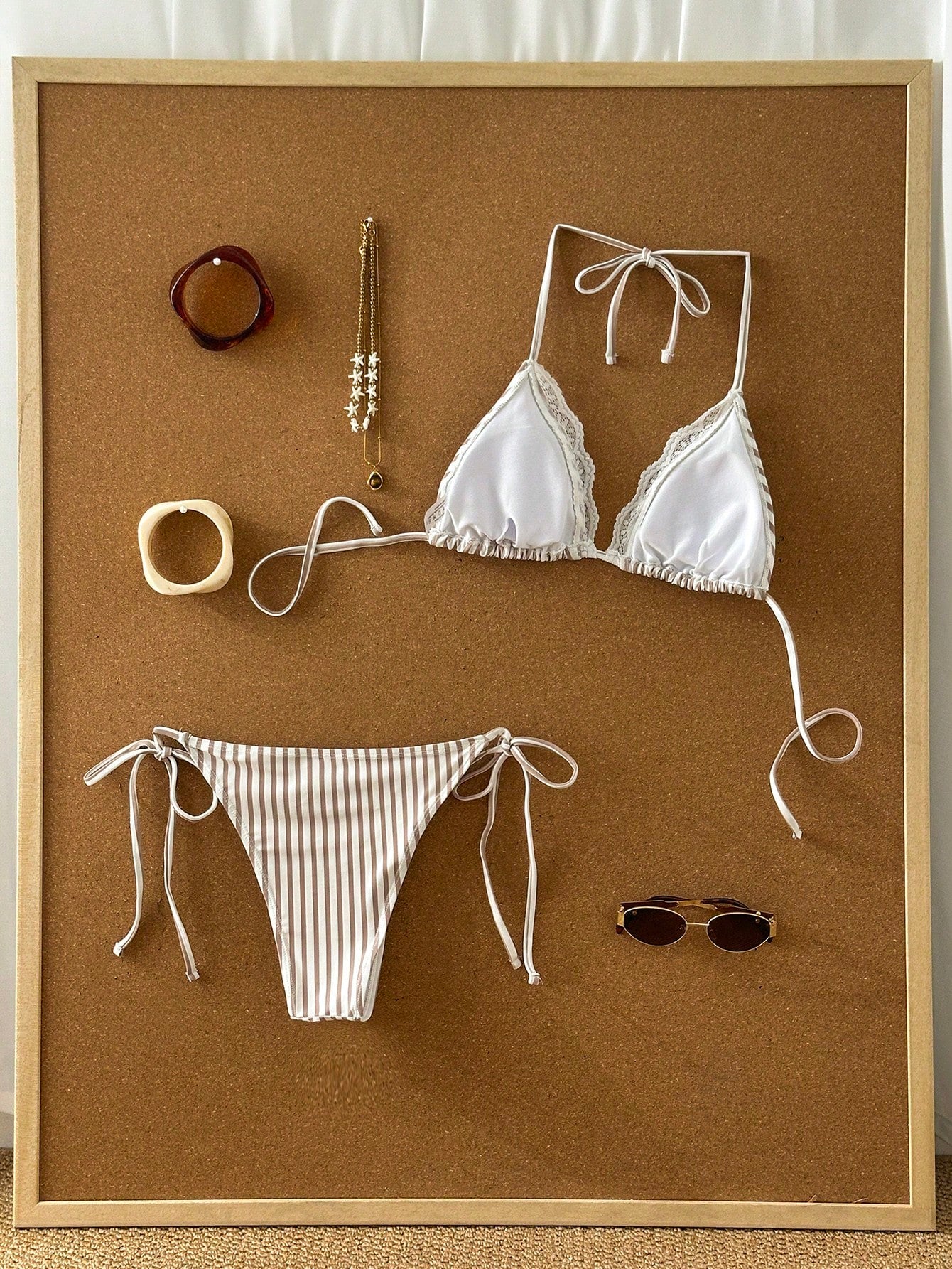 Swim Mod Women's 2-Piece Bikini Set Set, Striped & Floral Print, Lace