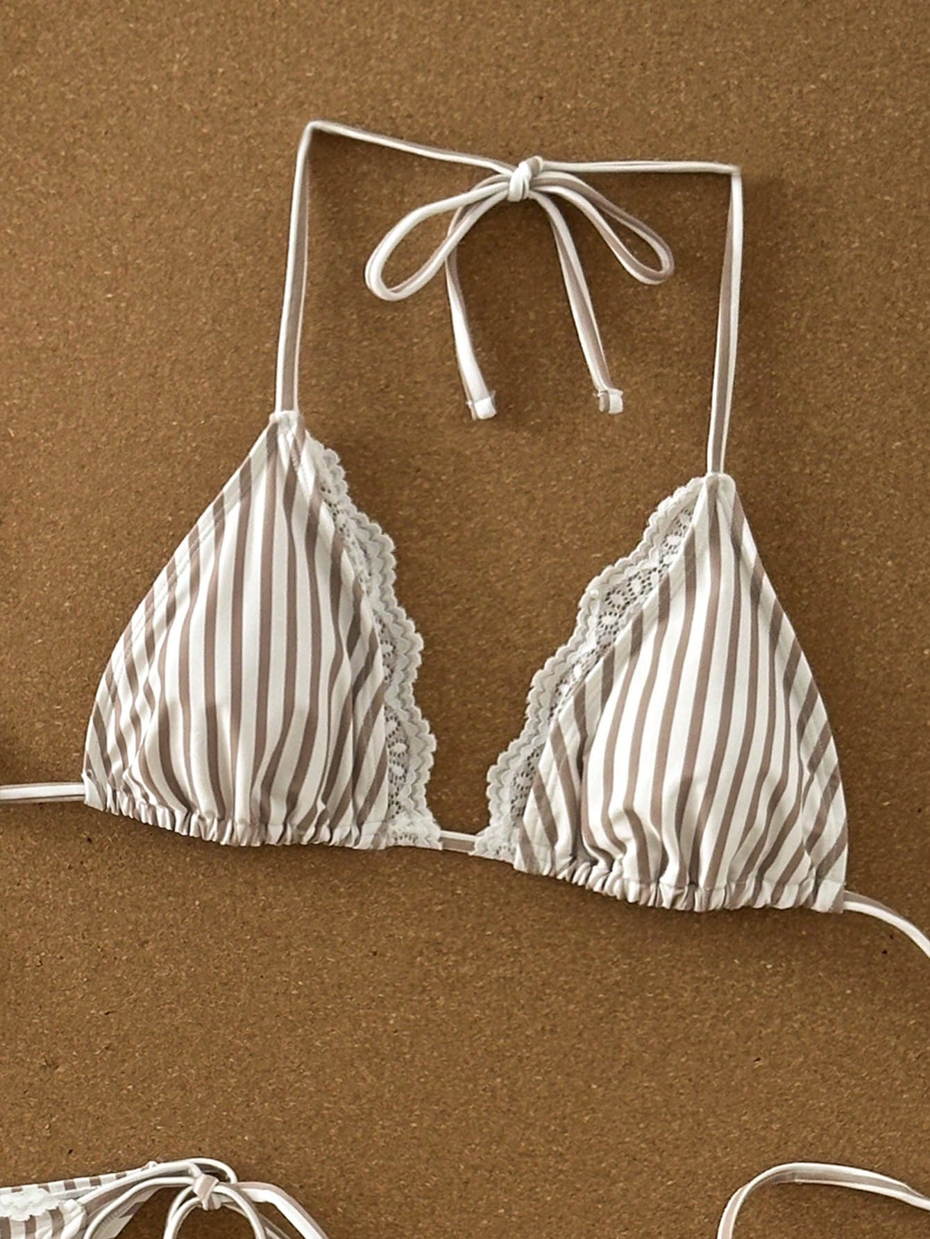 Swim Mod Women's 2-Piece Bikini Set Set, Striped & Floral Print, Lace Trim, Halter Neck Bikini, Summer Beach - image 3