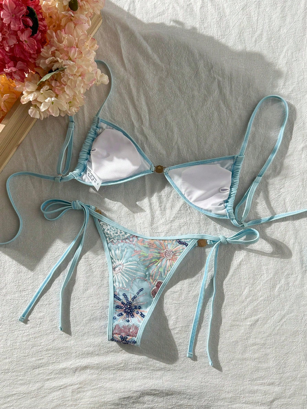 Swim Mod 2pcs/Set Women Summer Beach Vacation Textured Fabric Pearl
