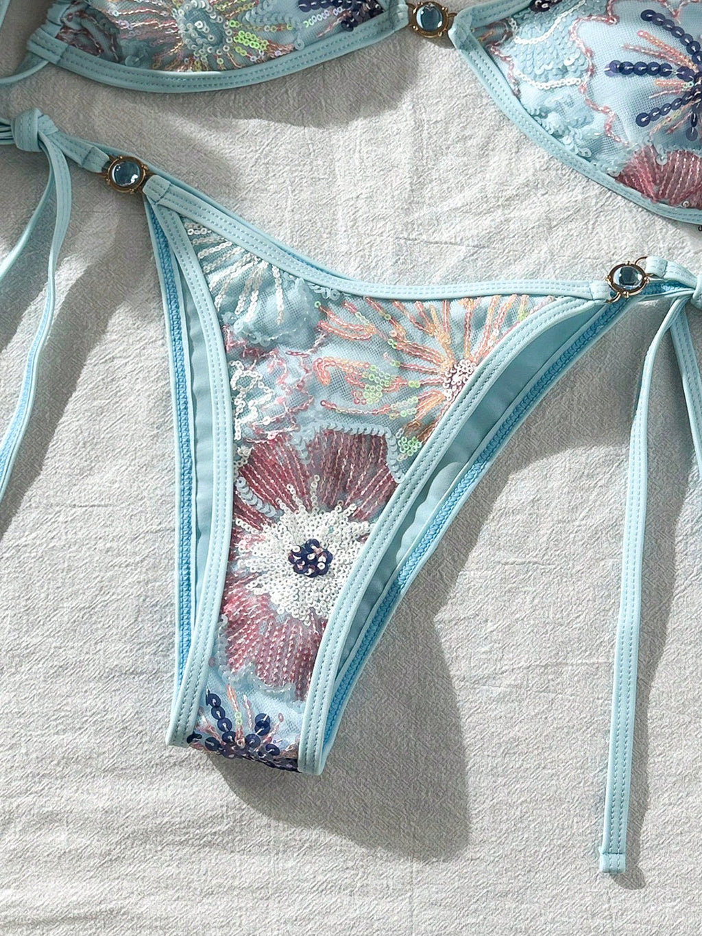 Swim Mod 2pcs/Set Women Summer Beach Vacation Textured Fabric Pearl