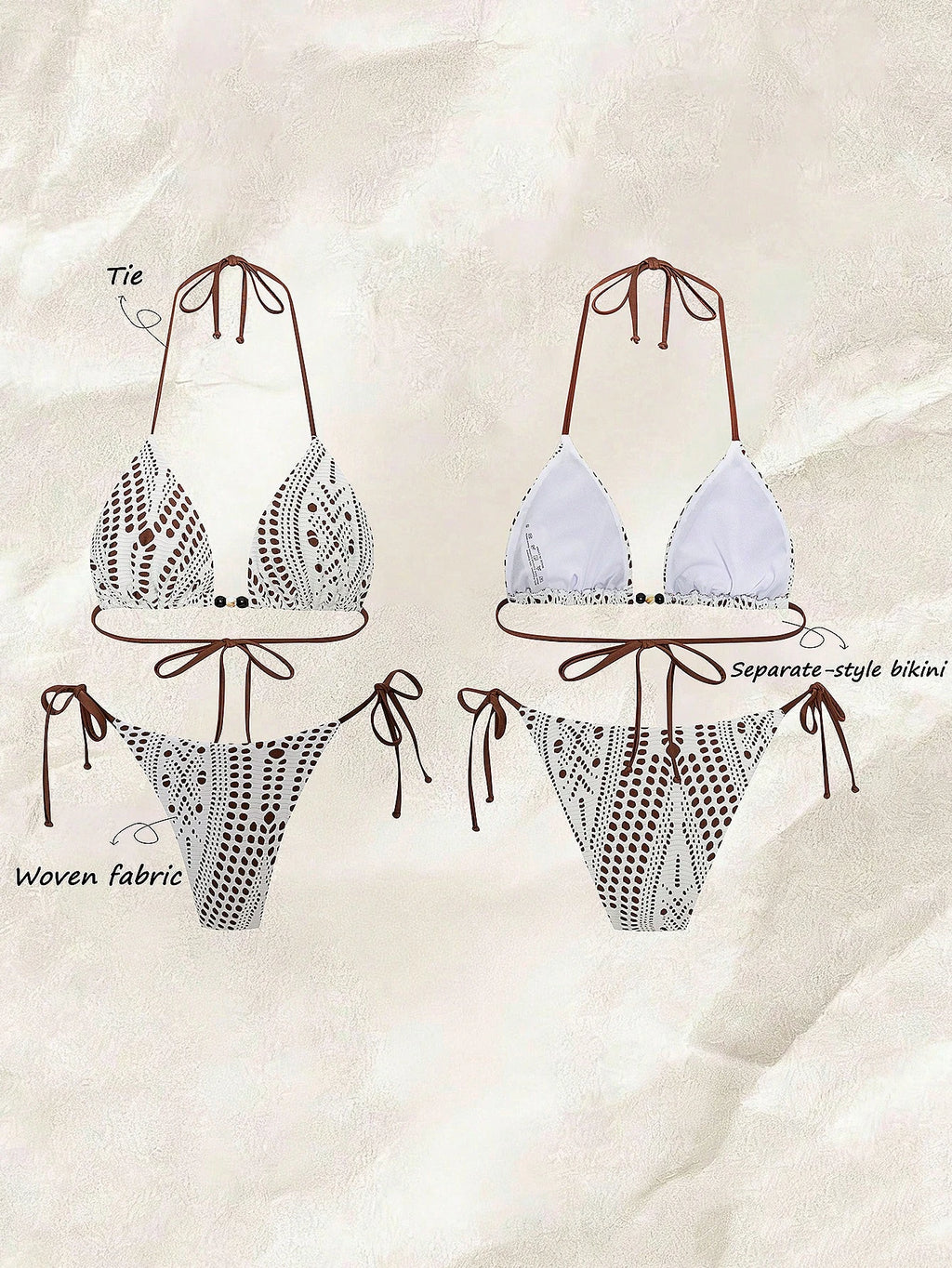 Bonvoyette Women's 2-Piece White Crochet Lace Triangle Bikini