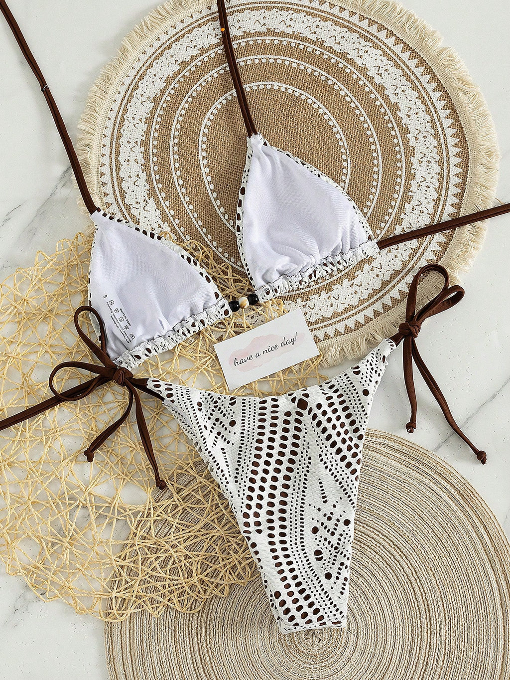 Bonvoyette Women's 2-Piece White Crochet Lace Triangle Bikini