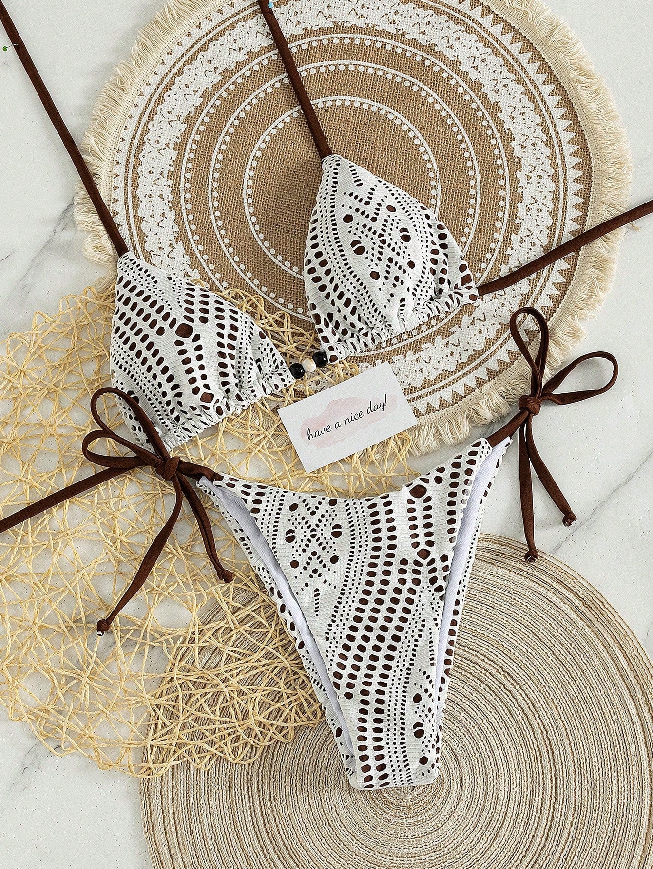 Bonvoyette Women's 2-Piece White Crochet Lace Triangle Bikini