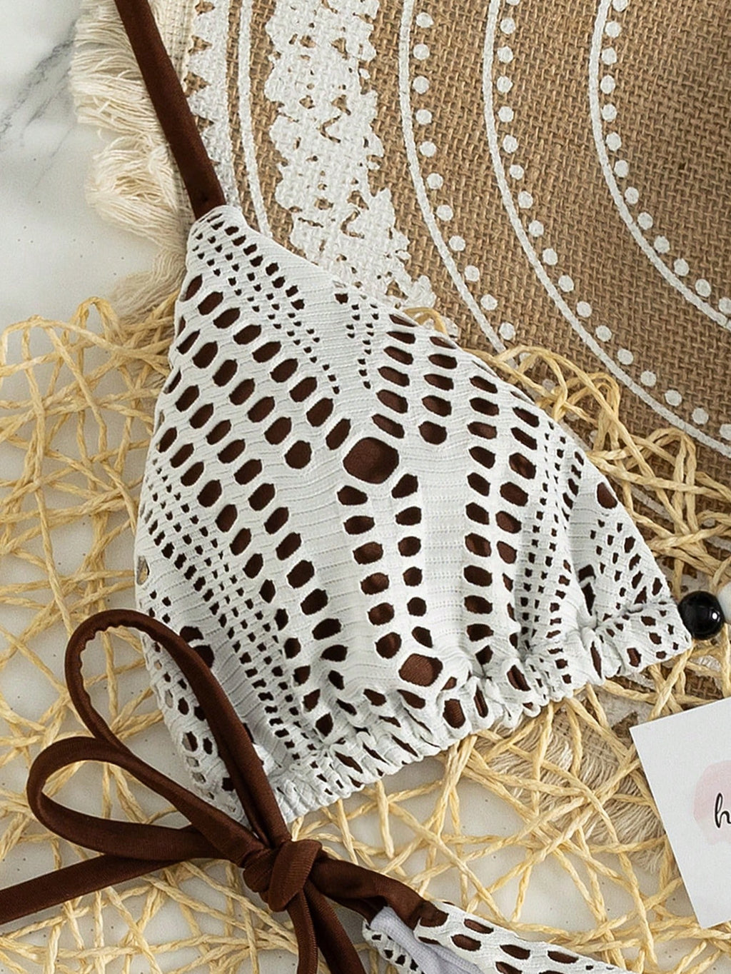 Bonvoyette Women's 2-Piece White Crochet Lace Triangle Bikini