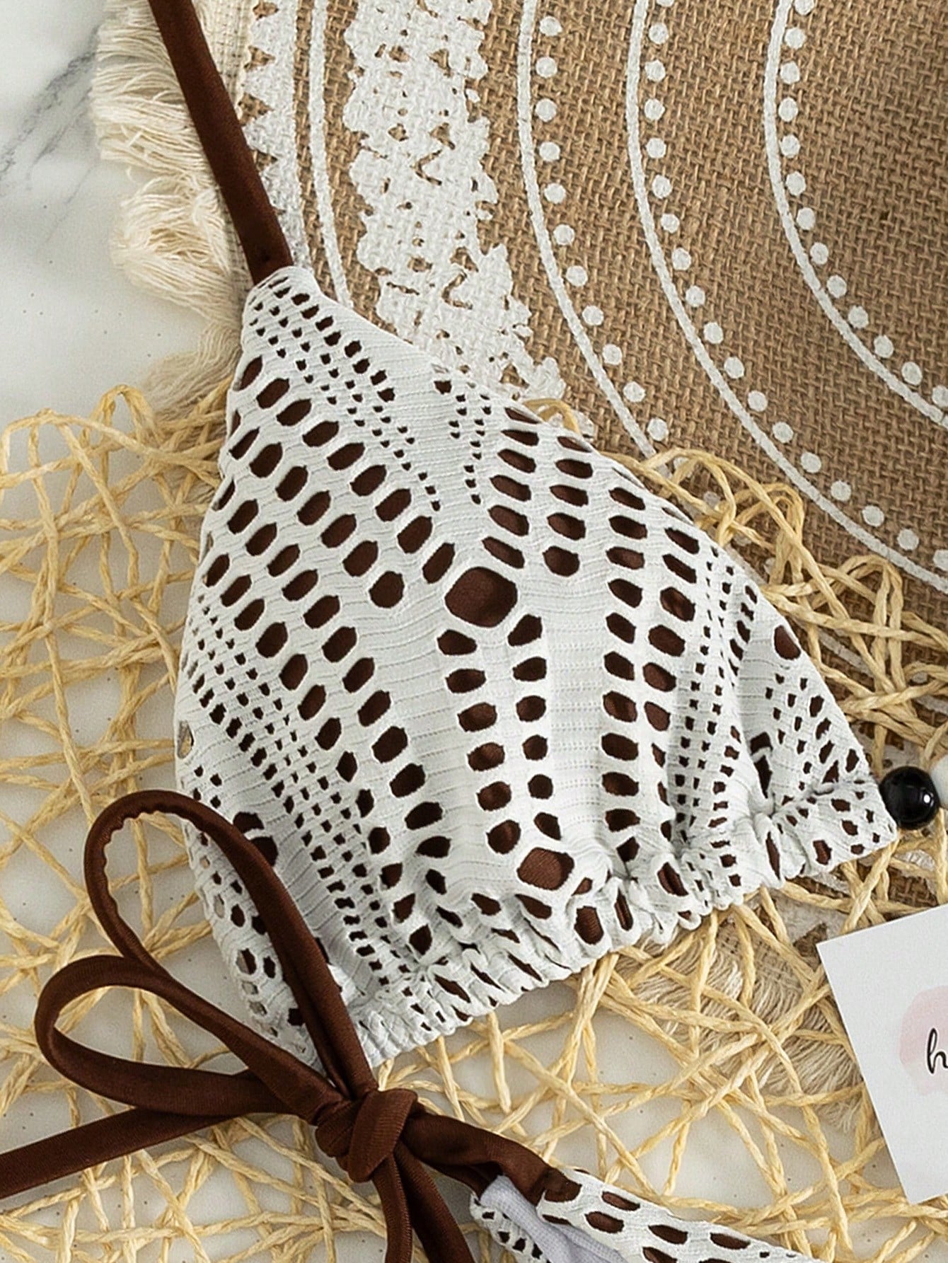 Bonvoyette Women's 2-Piece White Crochet Lace Triangle Bikini