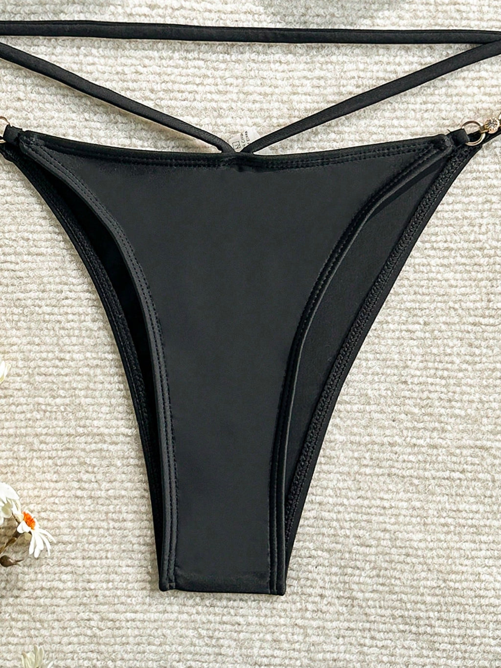 Swim SXY Women's Solid Color Metal Chain Asymmetric Neckline Bikini Set One Shou