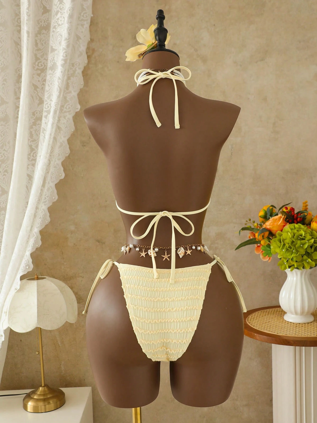 Bellisia Women's Pale Yellow 3 Pieces Bikini Set With Skirt,Summer Tropical Beach Holiday Vacation,Elegant - image 9