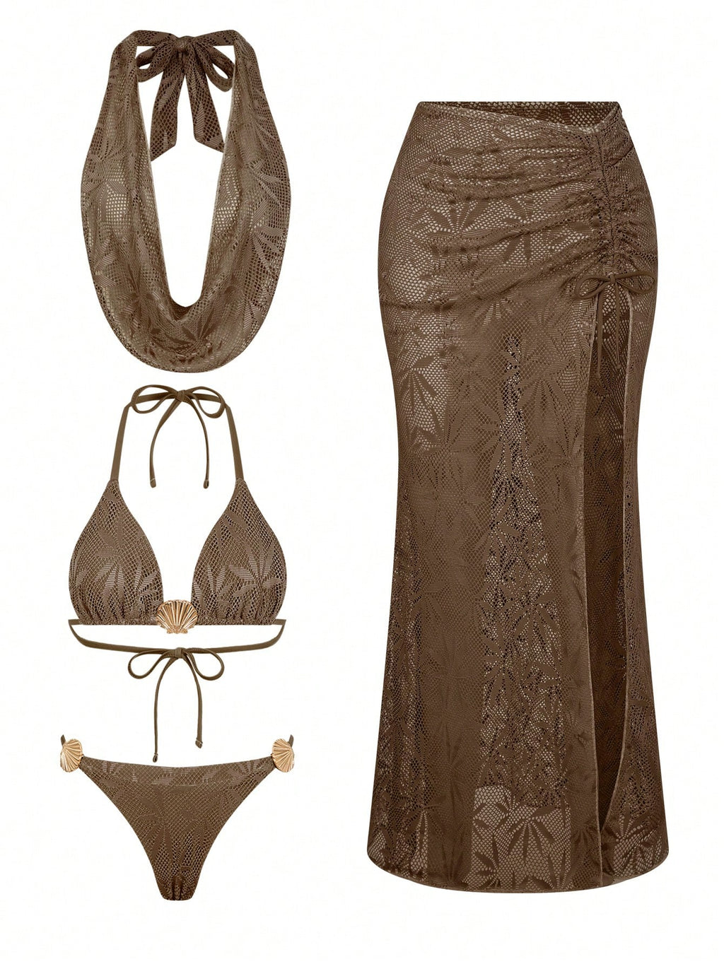 Swim Oasis Women's Summer Beach Solid Color Metal Decor Halter Tie Sexy Bikini And Triangle Panty Swimwear - image 6