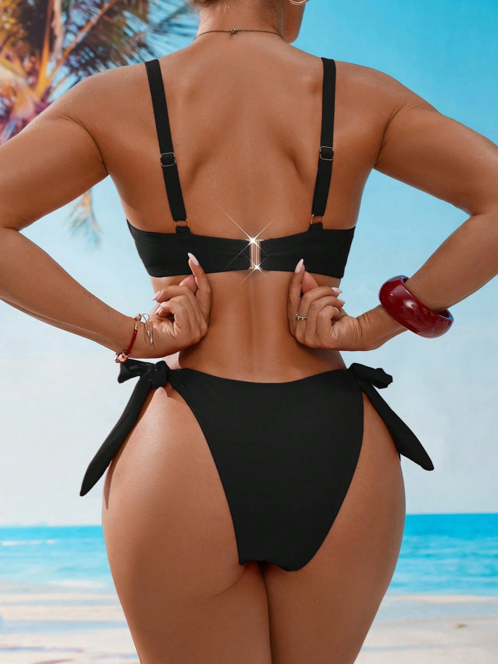 Swim DD+ DD+ Cup Push-Up Underwired Low Waist Bikini Set For Summer Beach Vacati