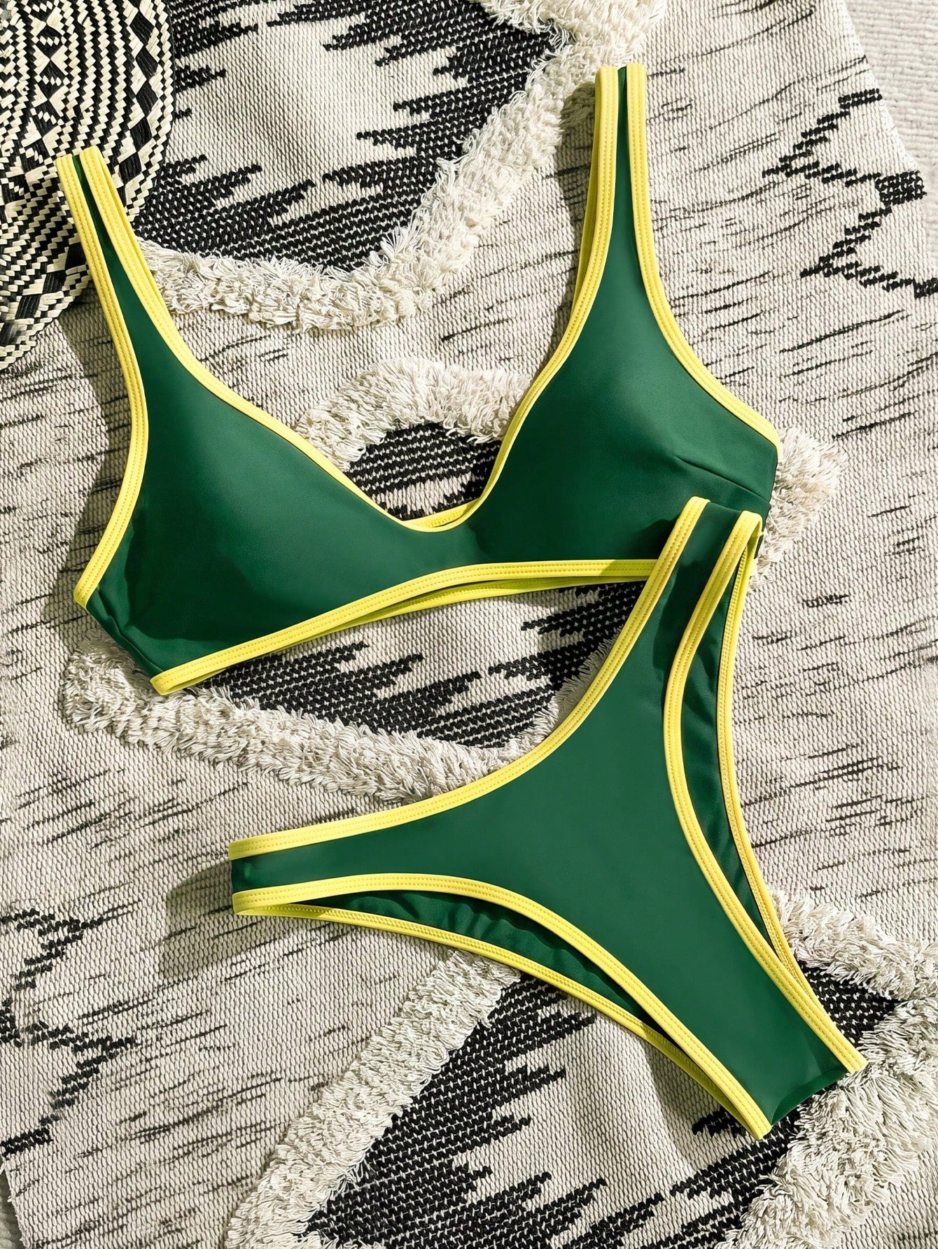 Swim Vcay White Trim Bikini Set. Black Body With White Trim Design, High Cut Triangle Bottom - image 20