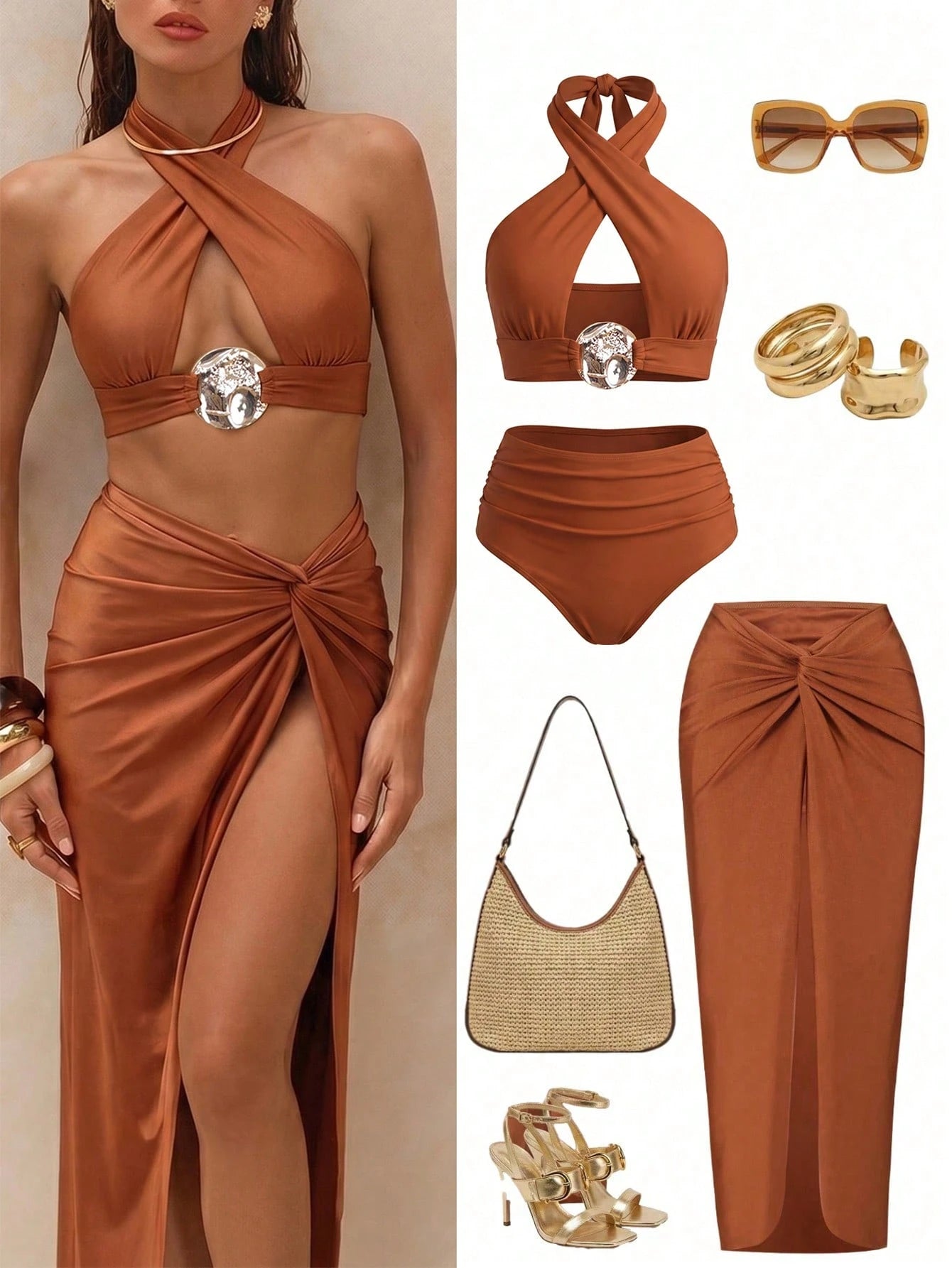 Swim Oasis Women 3-Piece Swimwear Set Burnt