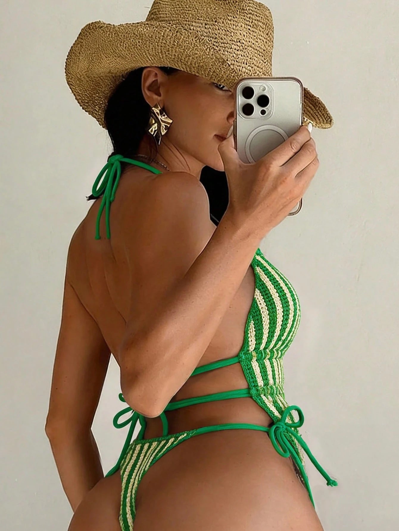 Swim SXY Swim Glamine-D Women's Jacquard Fabric Halter Tie Swimwear Set, Spring/Summer - image 2