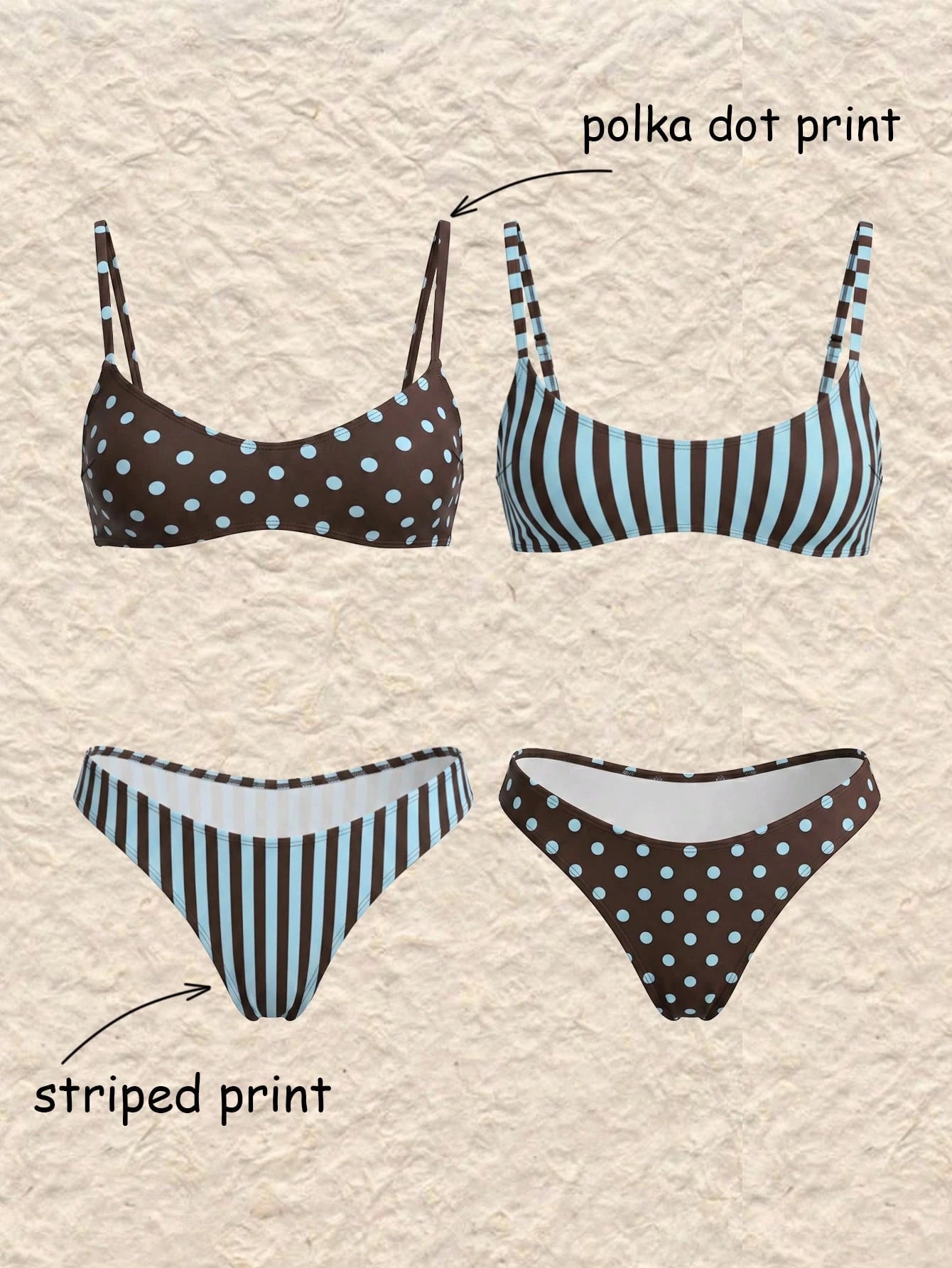 Swim Mod Elegant Vacation Bohemian Navy Blue & White Polka Dot