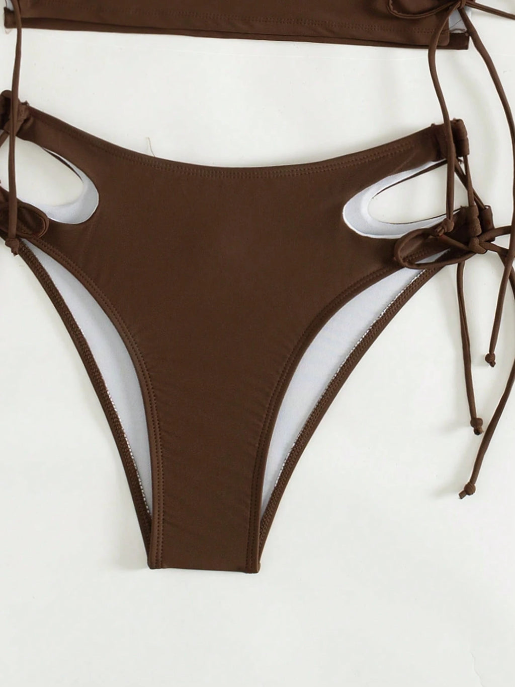 Swim Summer Beach Solid Bikini Set Short Sleeve Tee & Cut Out Tie Side Bottom 2