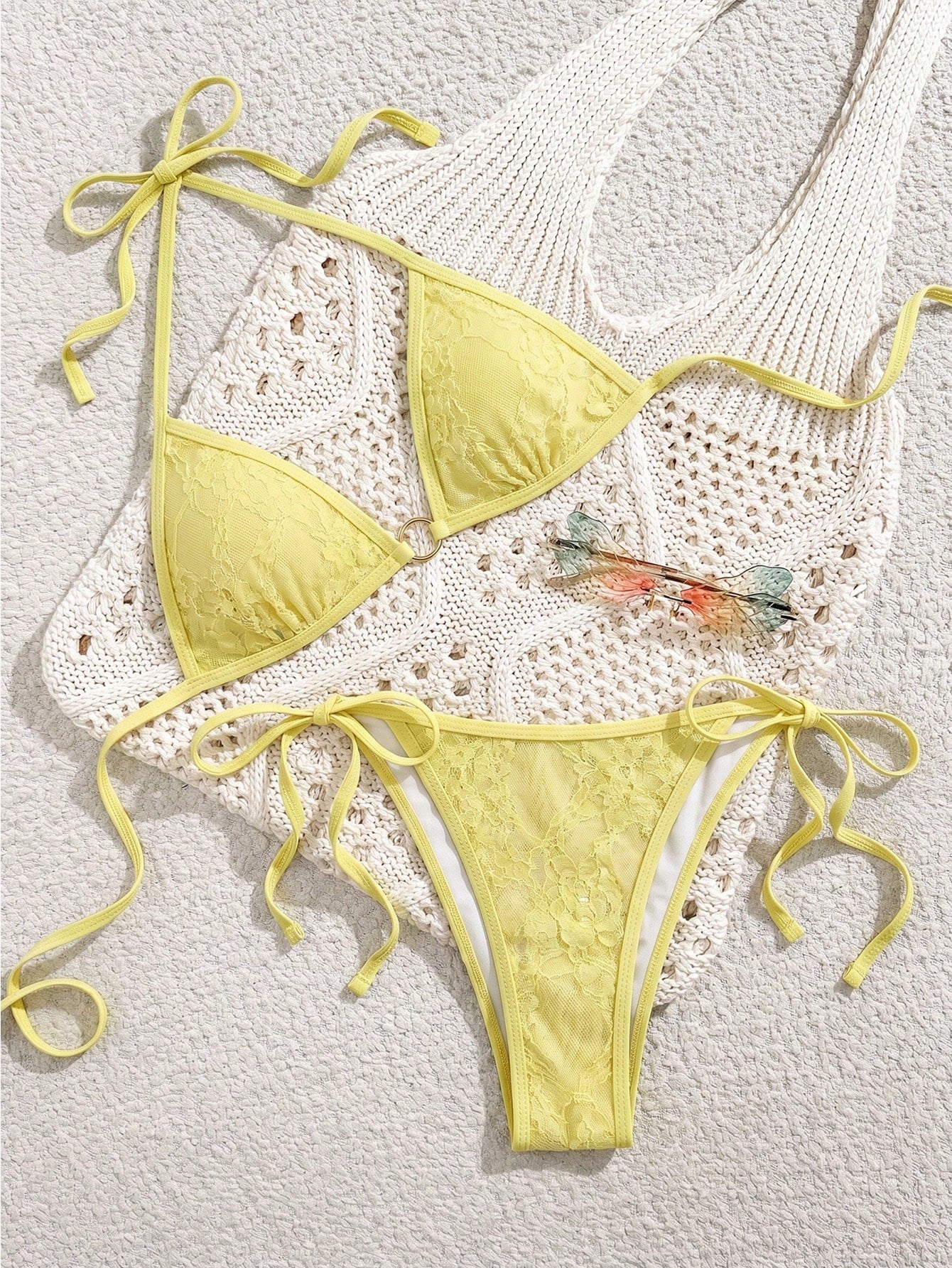 Swim Women's Lace-Up Halter Sexy Bikini 2 Pieces Swimwear Set, Summer