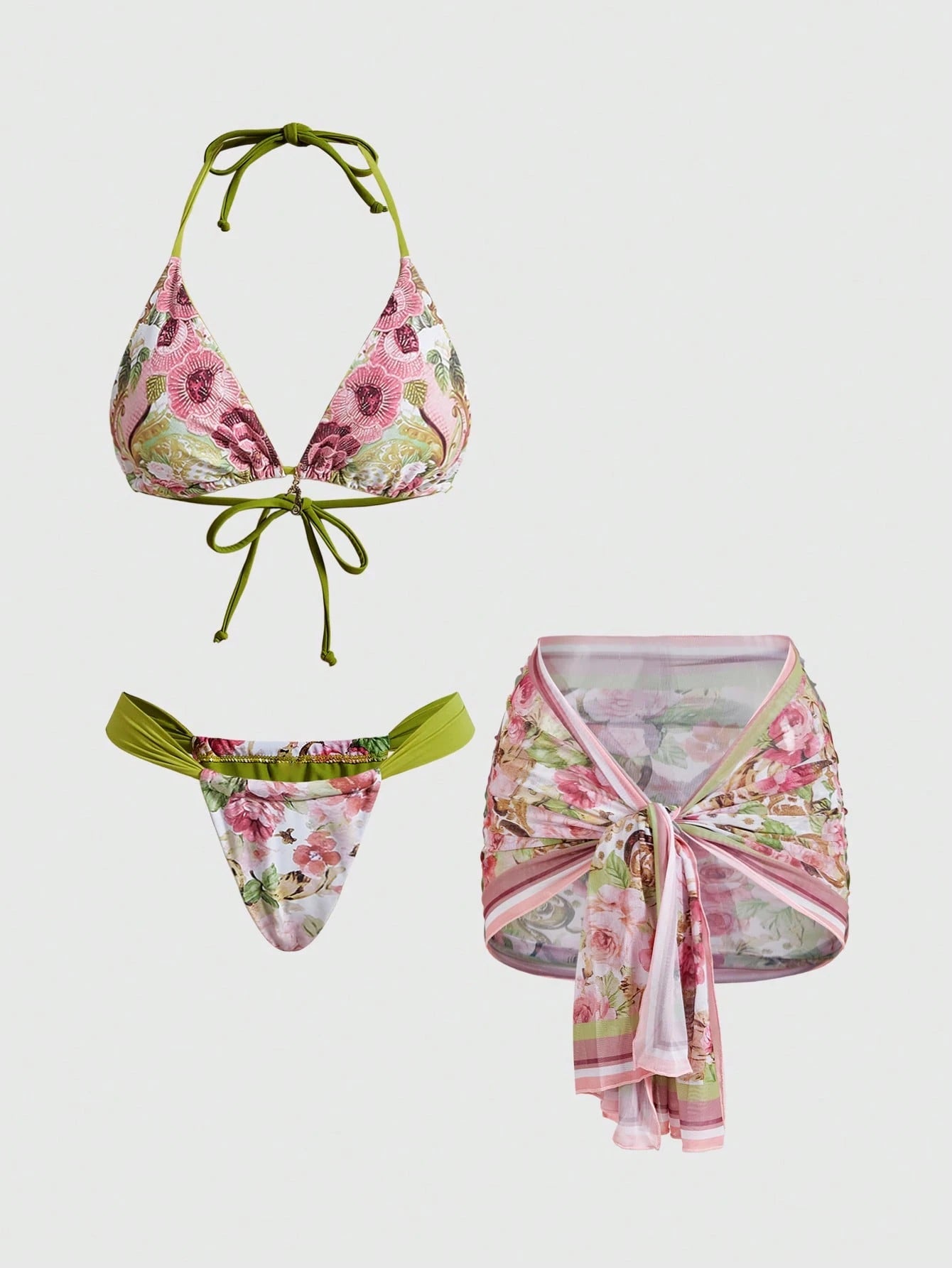 Avant 2026 Trending 3 PiecesSwimsuit Set, Sexy & Fashionable, Decorated With Seahorse Pendant & Mesh Skirt,