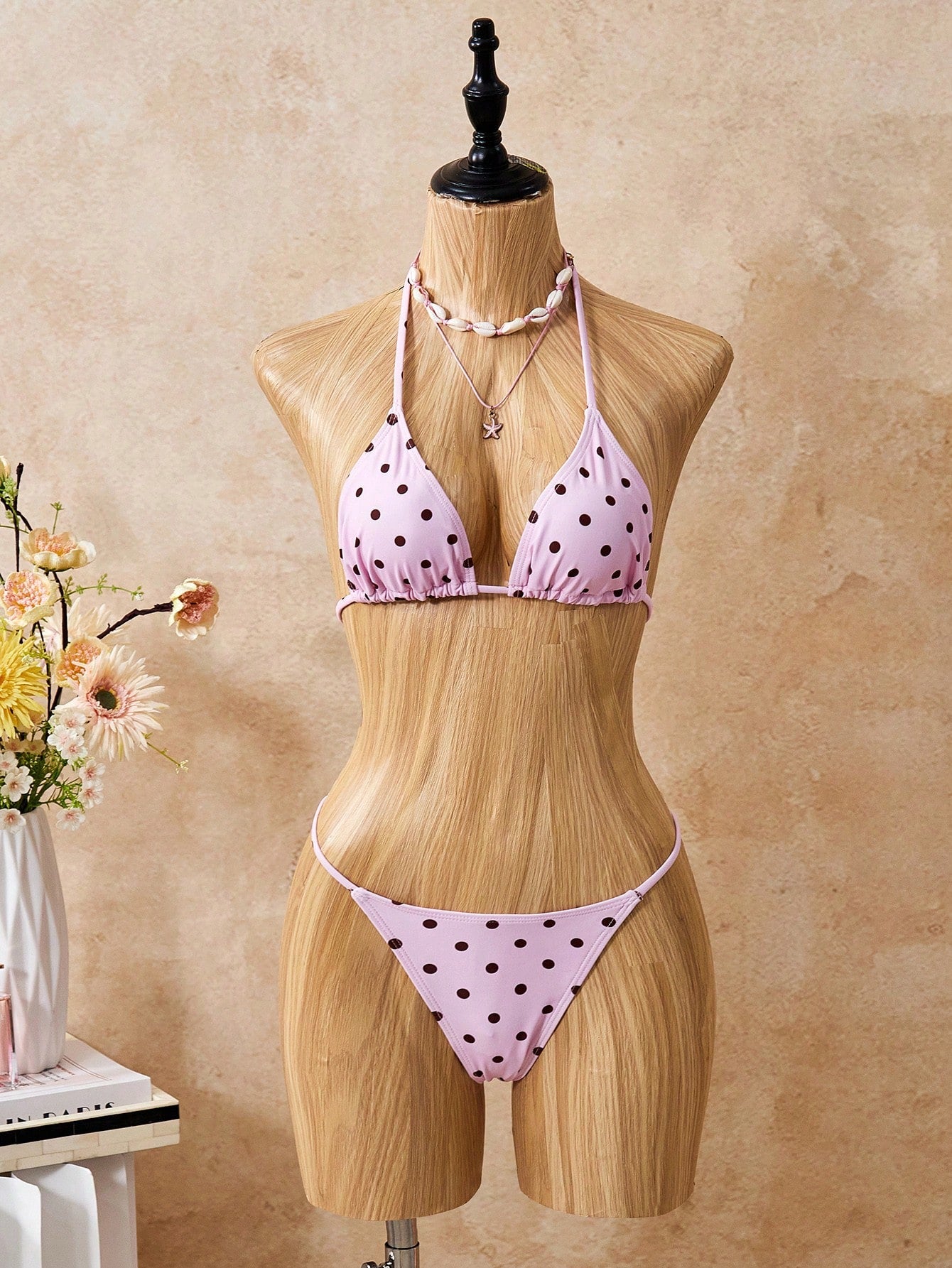 Women's Bikini Set, French Vintage Black & White Polka Dot Bikini