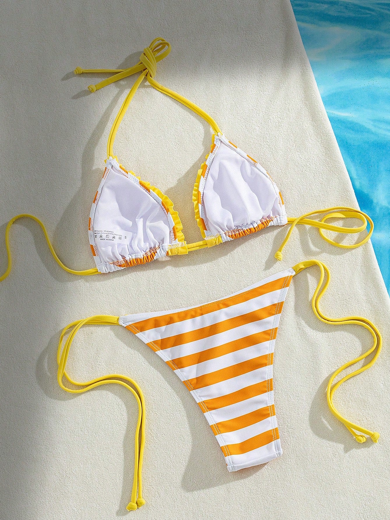 Women's Two Pieces Striped Bikini Bathing Suit With Halter Neck,