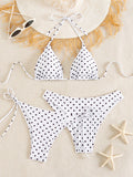 Swim Vcay Women's White With Black Polka Dots 3-Piece Set Triangle