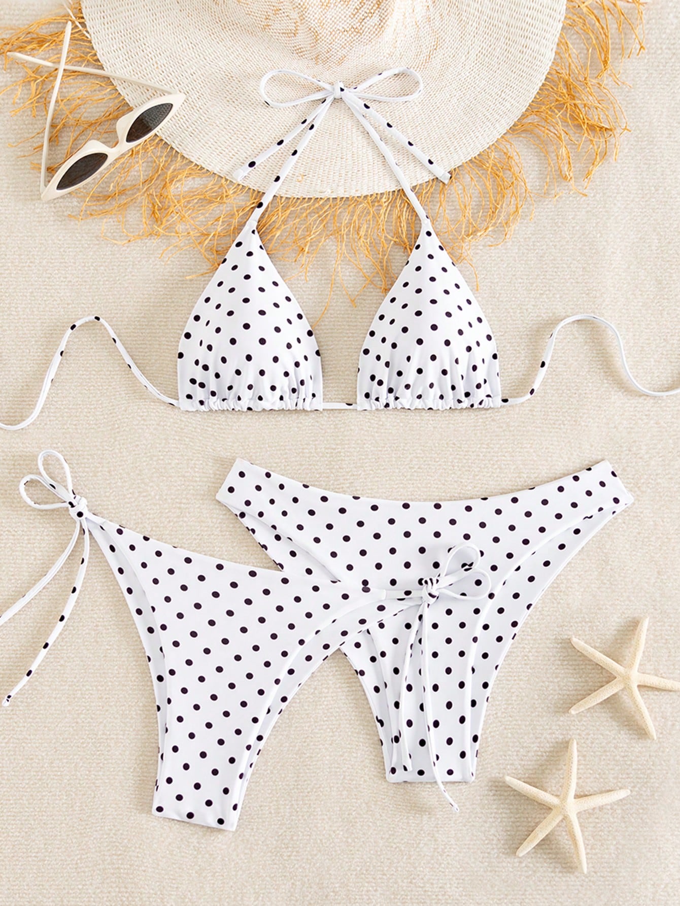 Swim Vcay Women's White With Black Polka Dots 3-Piece Set Triangle