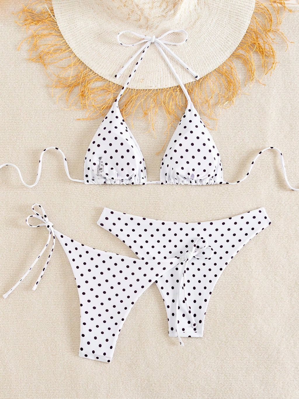 Swim Vcay Women's White With Black Polka Dots 3-Piece Set Triangle