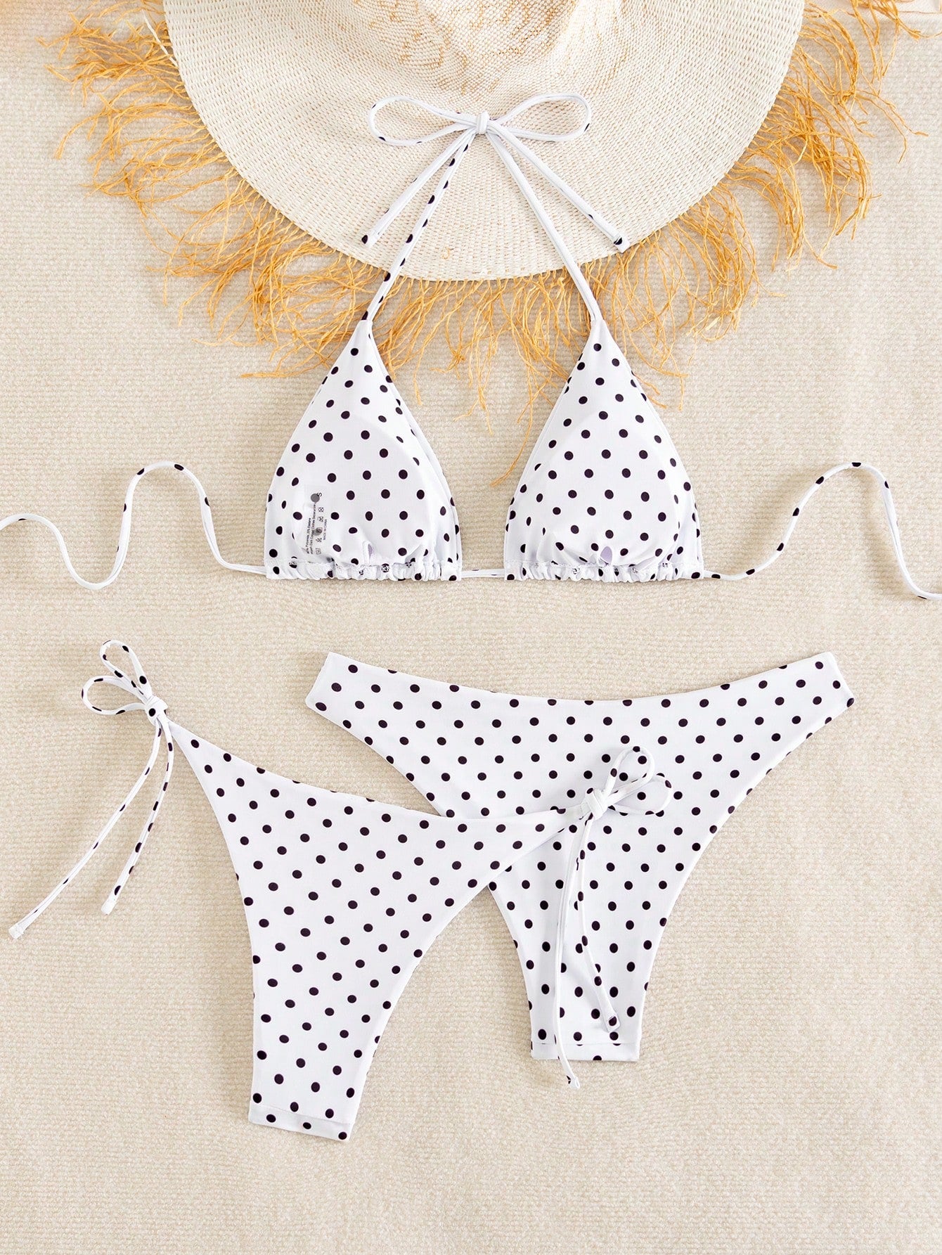 Swim Vcay Women's White With Black Polka Dots 3-Piece Set Triangle
