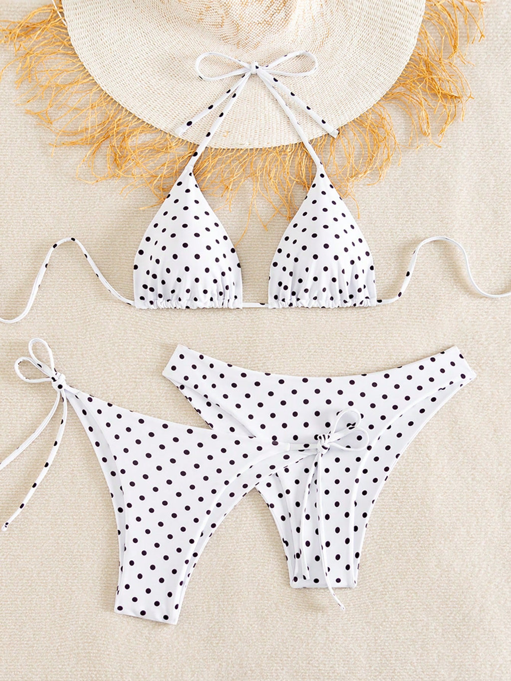 Swim Vcay Women's White With Black Polka Dots 3-Piece Set Triangle