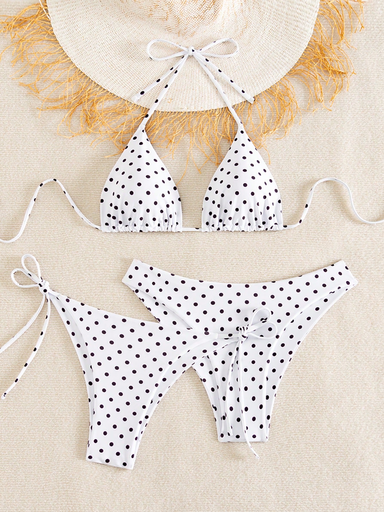 Swim Vcay Women's White With Black Polka Dots 3-Piece Set Triangle