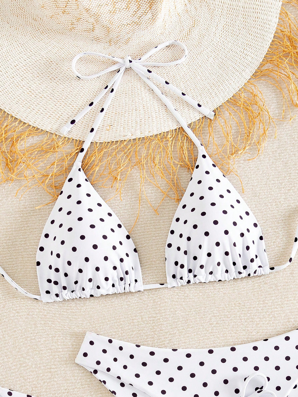 Swim Vcay Women's White With Black Polka Dots 3-Piece Set Triangle