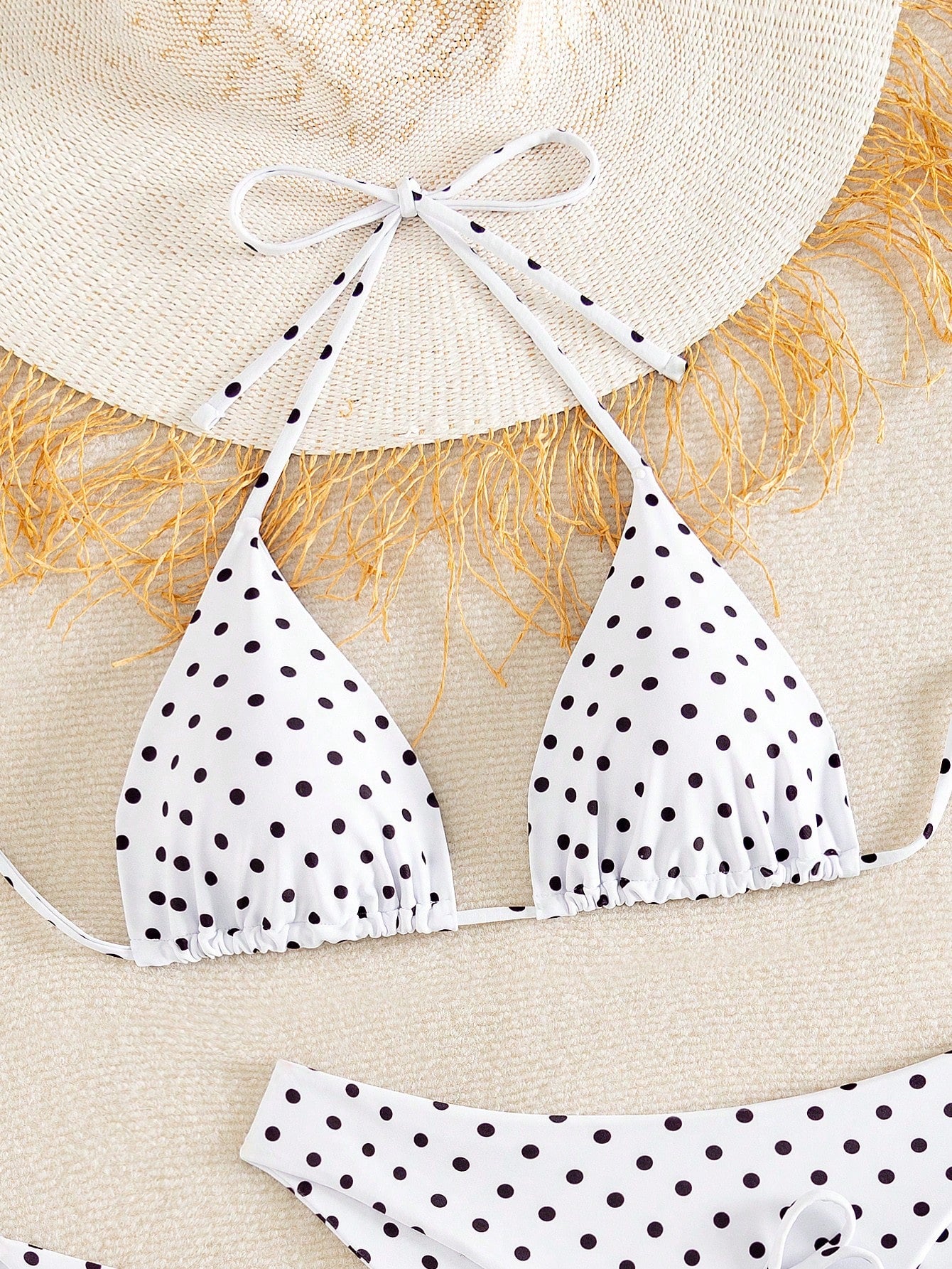 Swim Vcay Women's White With Black Polka Dots 3-Piece Set Triangle