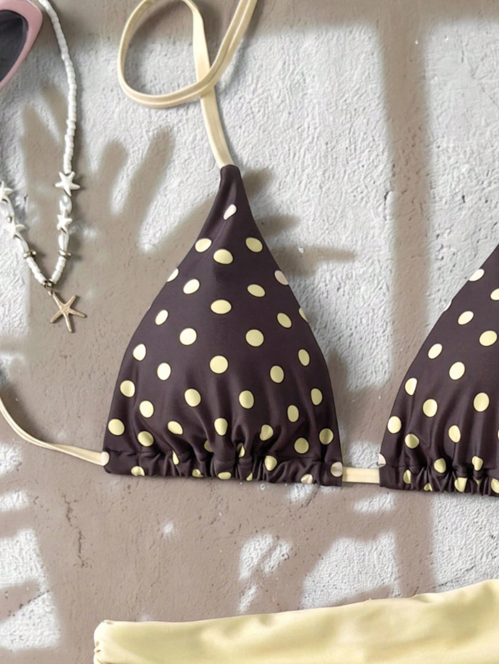 Swim Mod 2026 Women Swimwear 2 Pieces Set,Brown And Yellow Polka