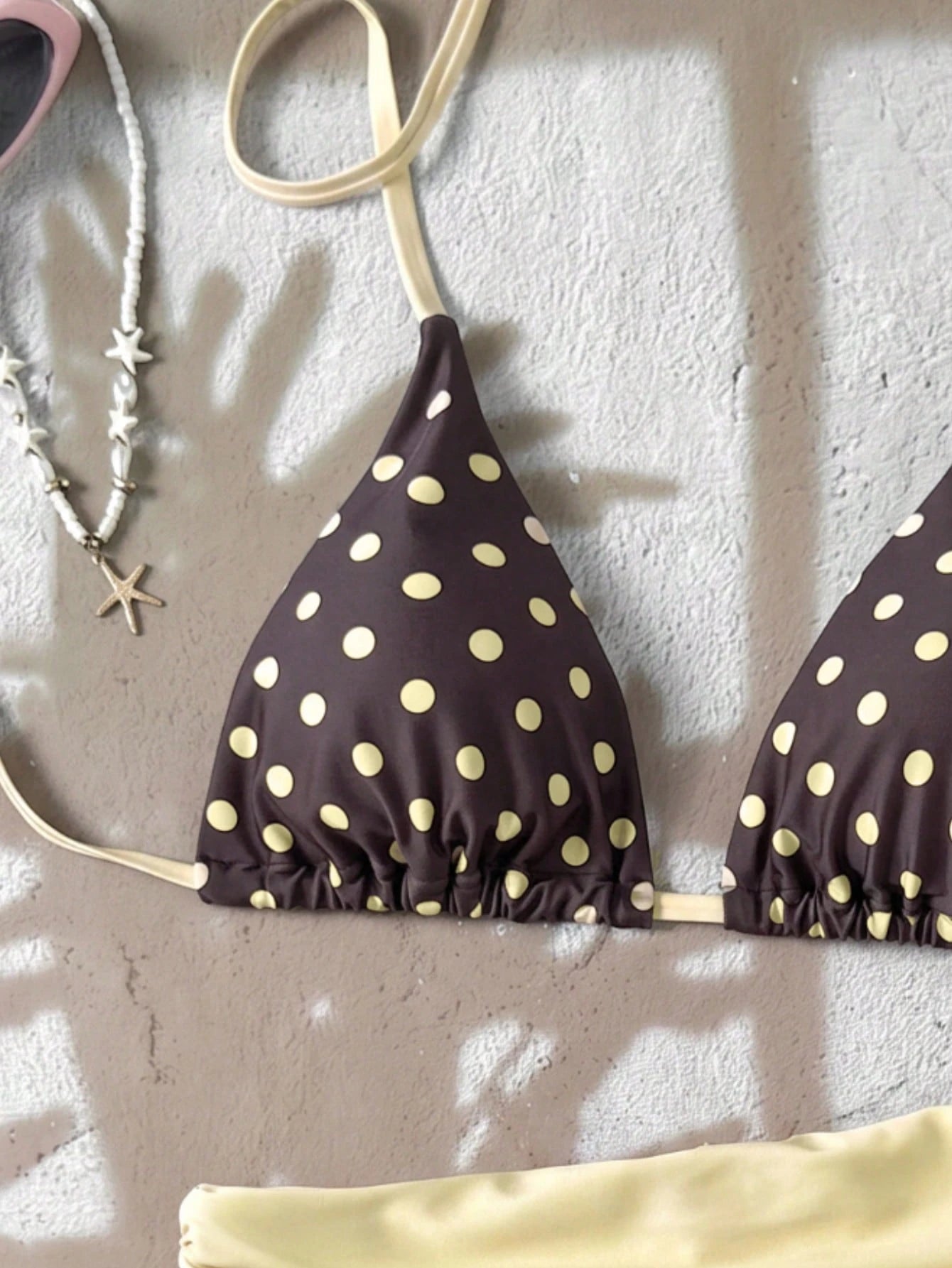 Swim Mod 2026 Women Swimwear 2 Pieces Set,Brown And Yellow Polka