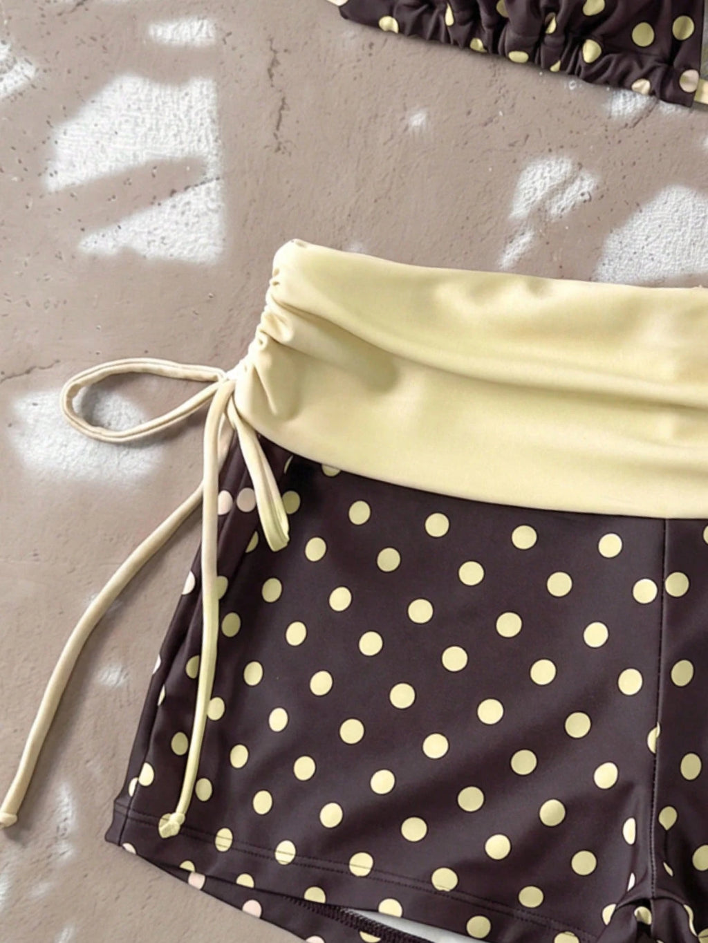 Swim Mod 2026 Women Swimwear 2 Pieces Set,Brown And Yellow Polka