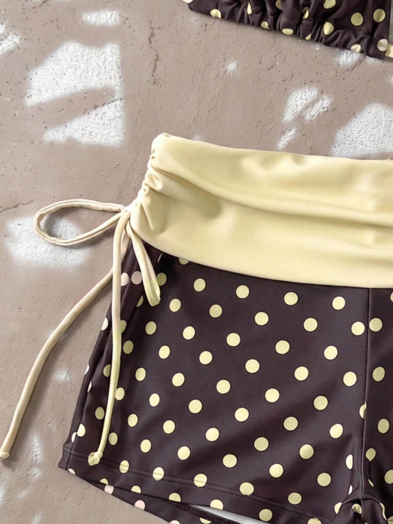 Swim Mod 2026 Women Swimwear 2 Pieces Set,Brown And Yellow Polka