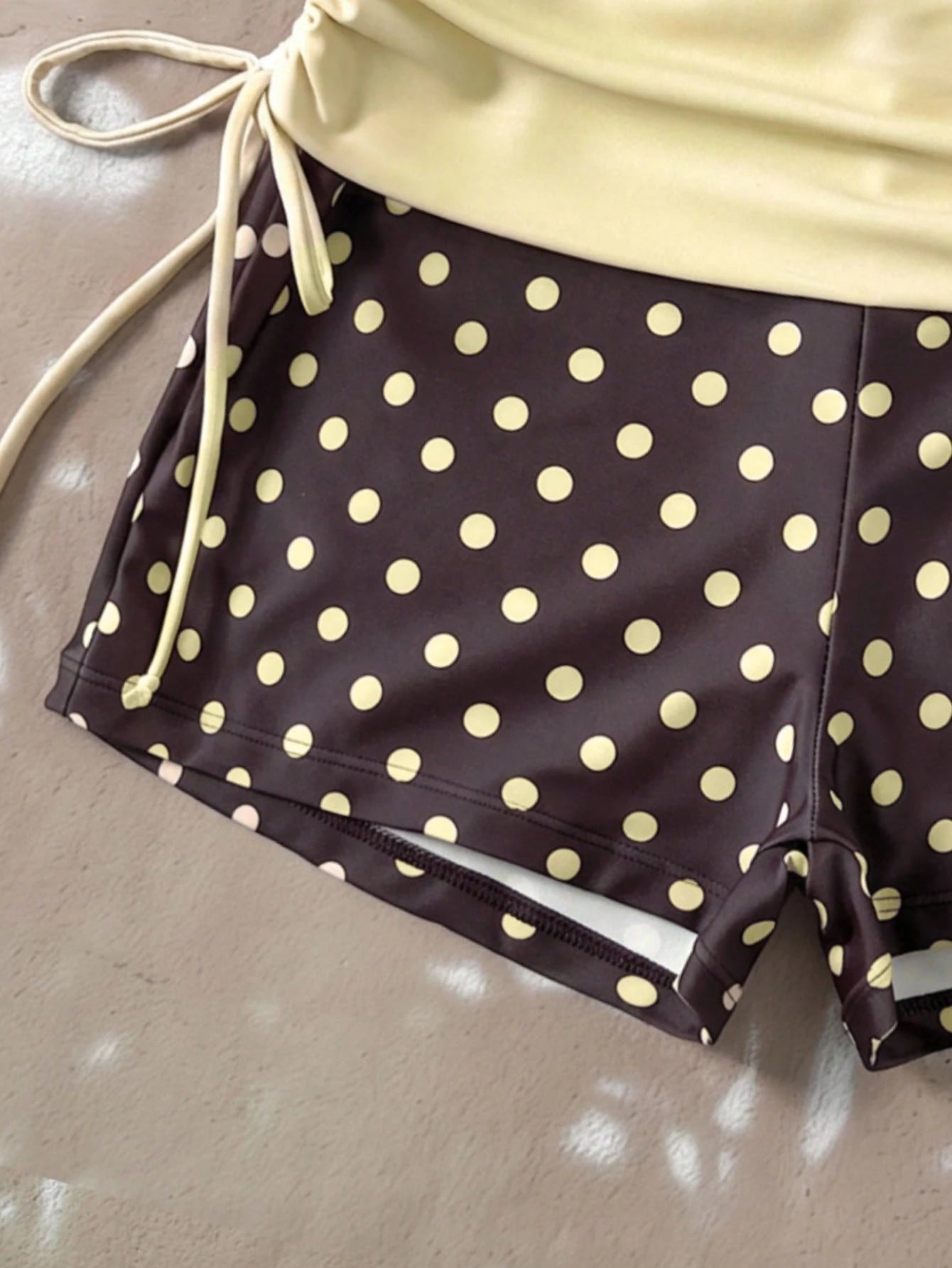 Swim Mod 2026 Women Swimwear 2 Pieces Set,Brown And Yellow Polka
